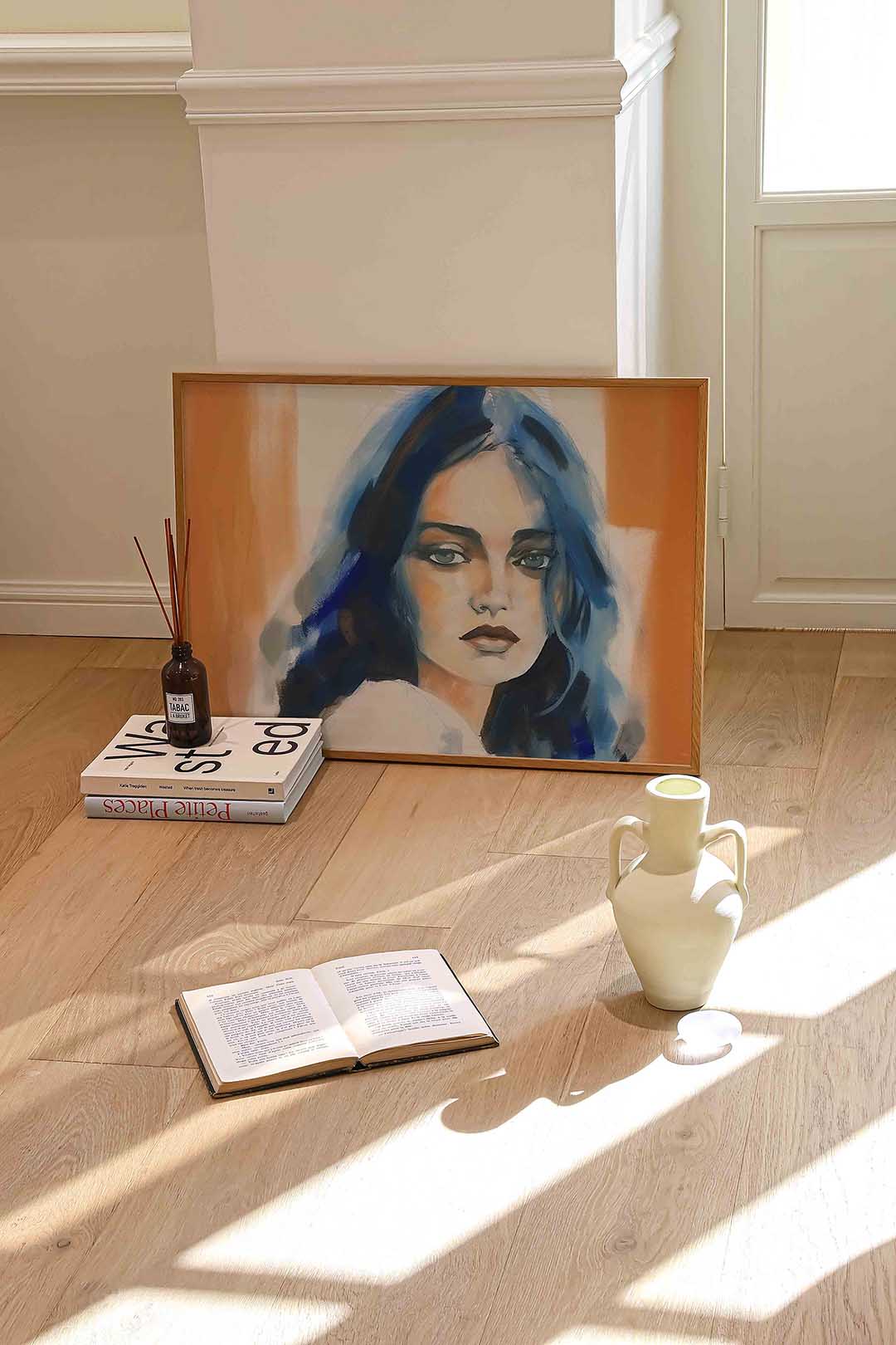 Portret met blauwe accenten Poster