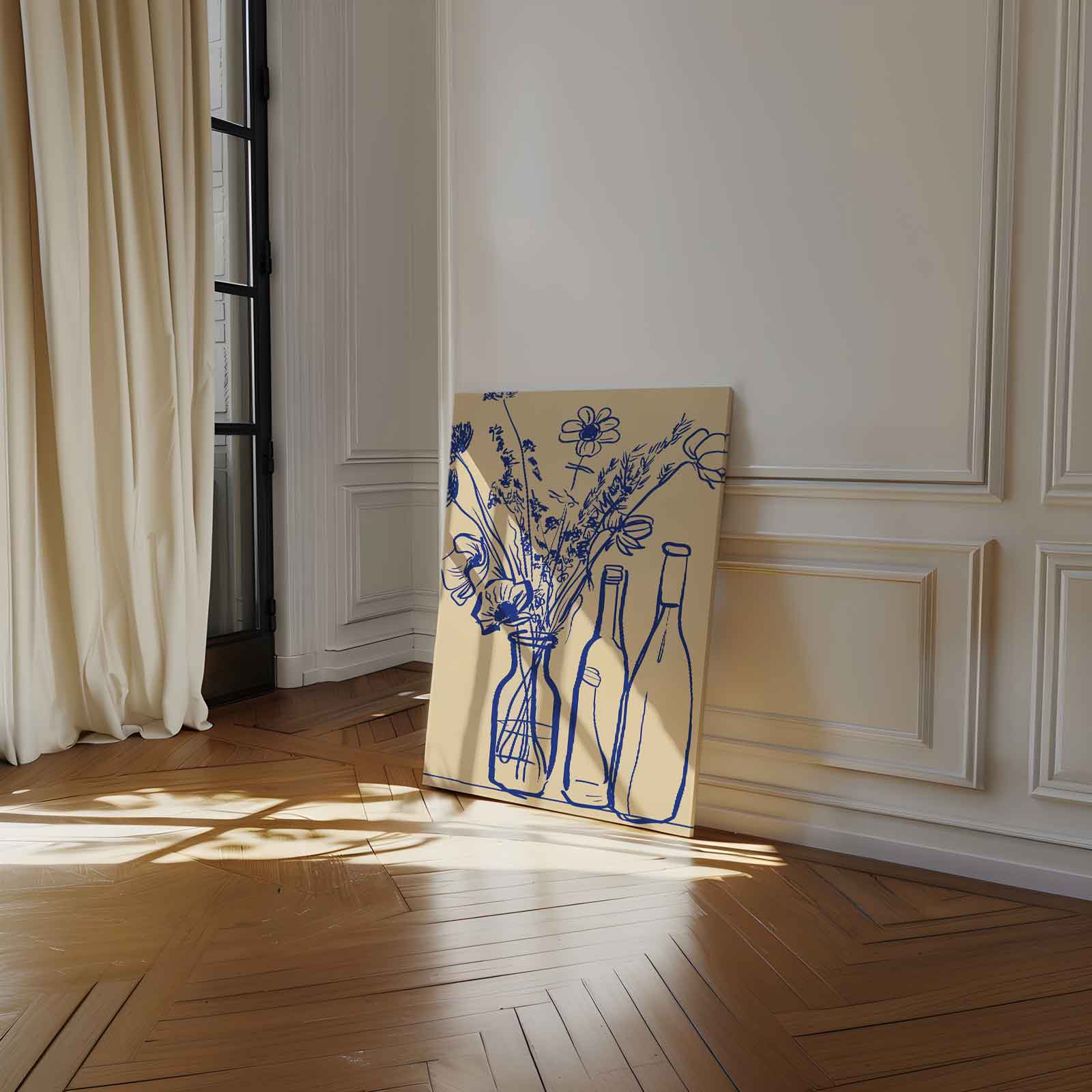 Blauwe Bloemen in Flessen Schilderij Kunstwerk-canvas-dibond-plexiglas-wanddecoratie-WallArtistic