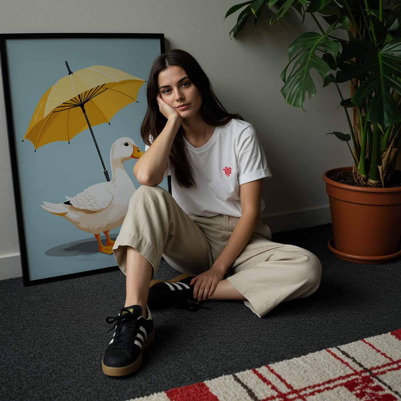 Vrolijke Eend met Paraplu Poster-WallArtistic
