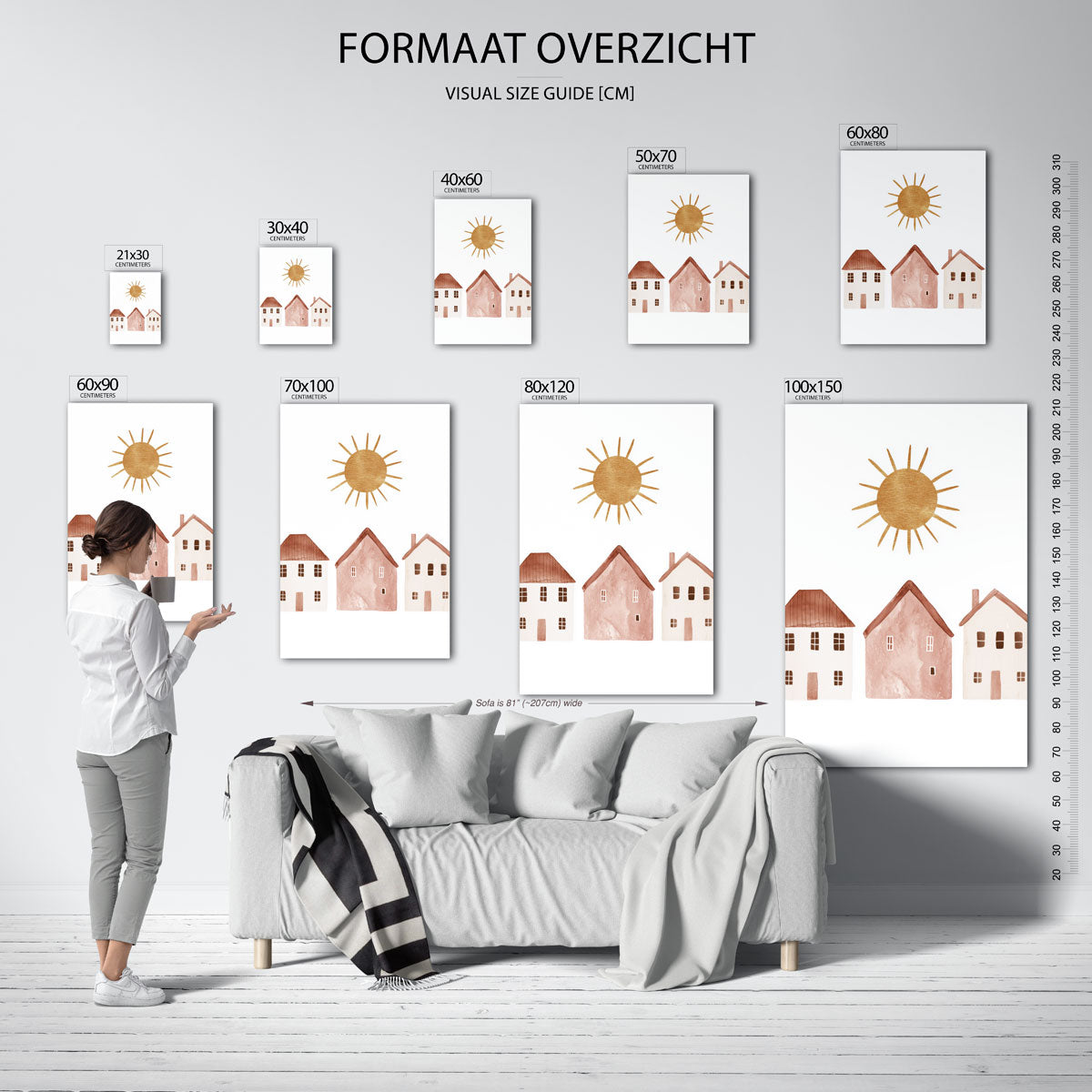 Zon en huizen Poster