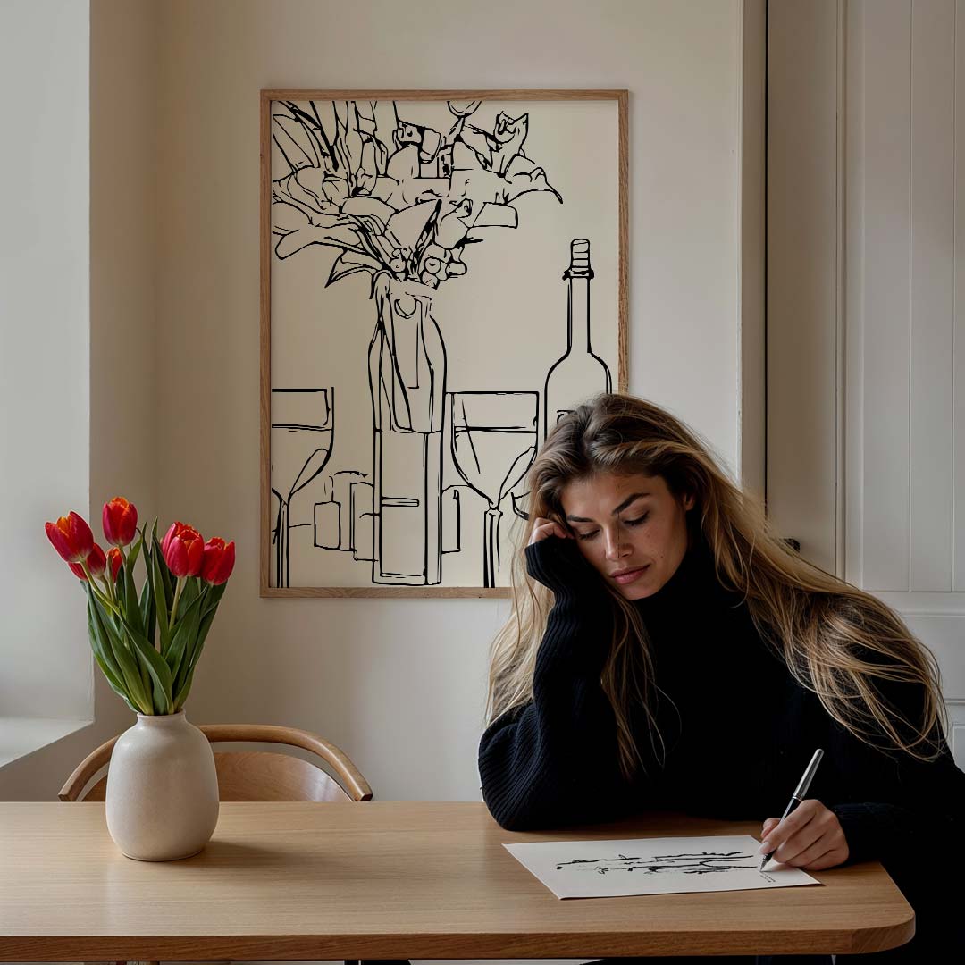 Elegante Bloemen Silhouet Poster-WallArtistic