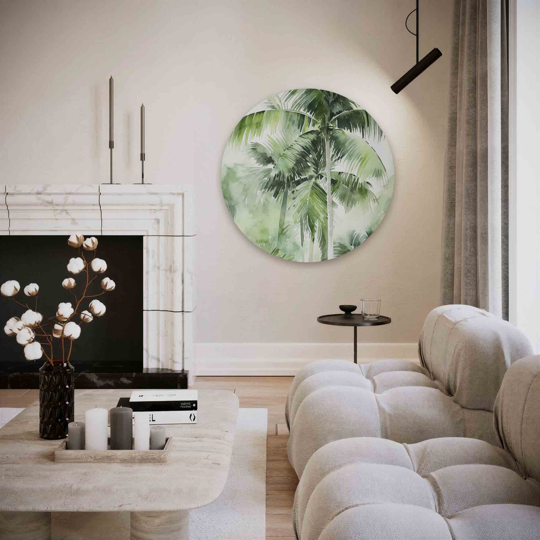 Groene palmbladeren Muurcirkel