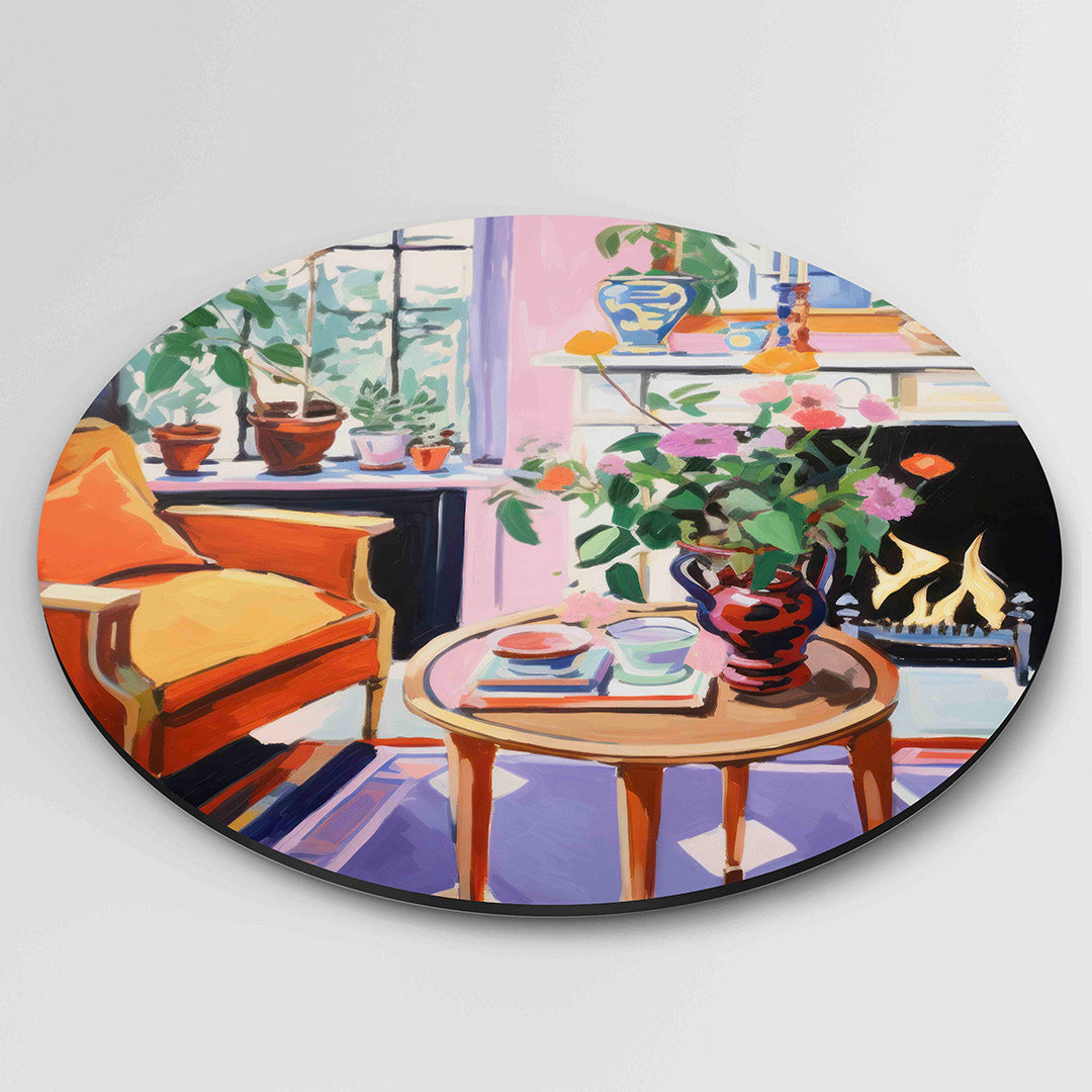Interieur met bloemen Muurcirkel