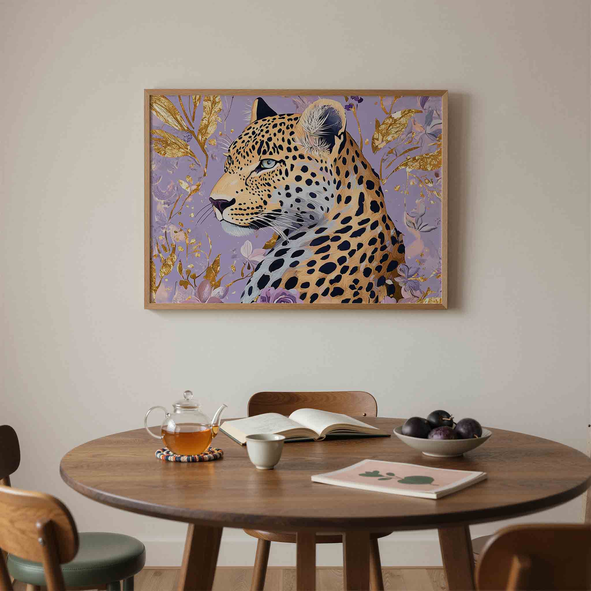 Luipaard met bloemen Poster