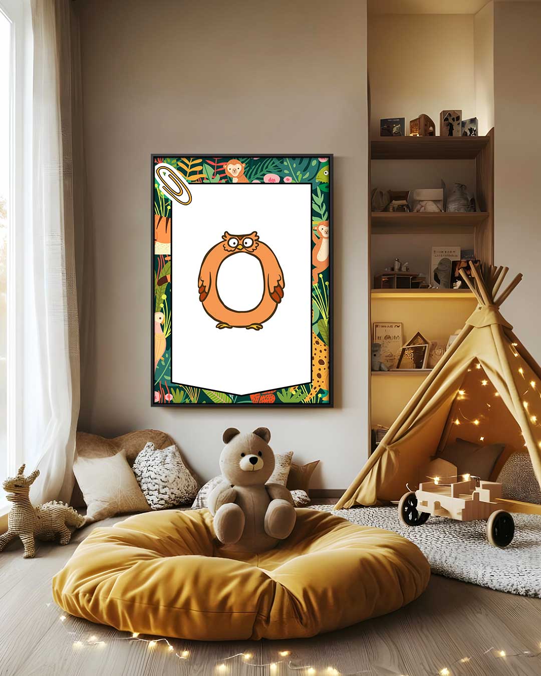 Speelse Oranje Uil Illustratie Kunstwerk-canvas-dibond-plexiglas-wanddecoratie-WallArtistic