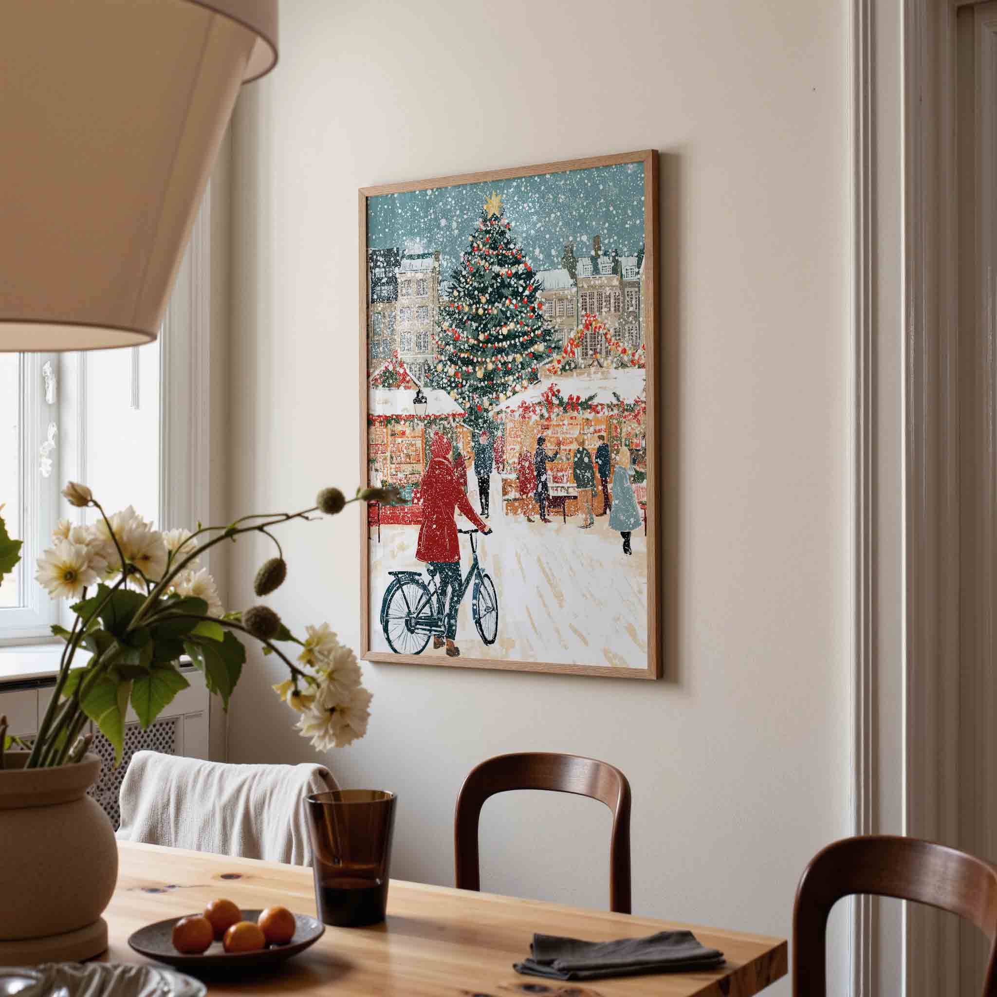 Kerstmarkt met sneeuw Poster