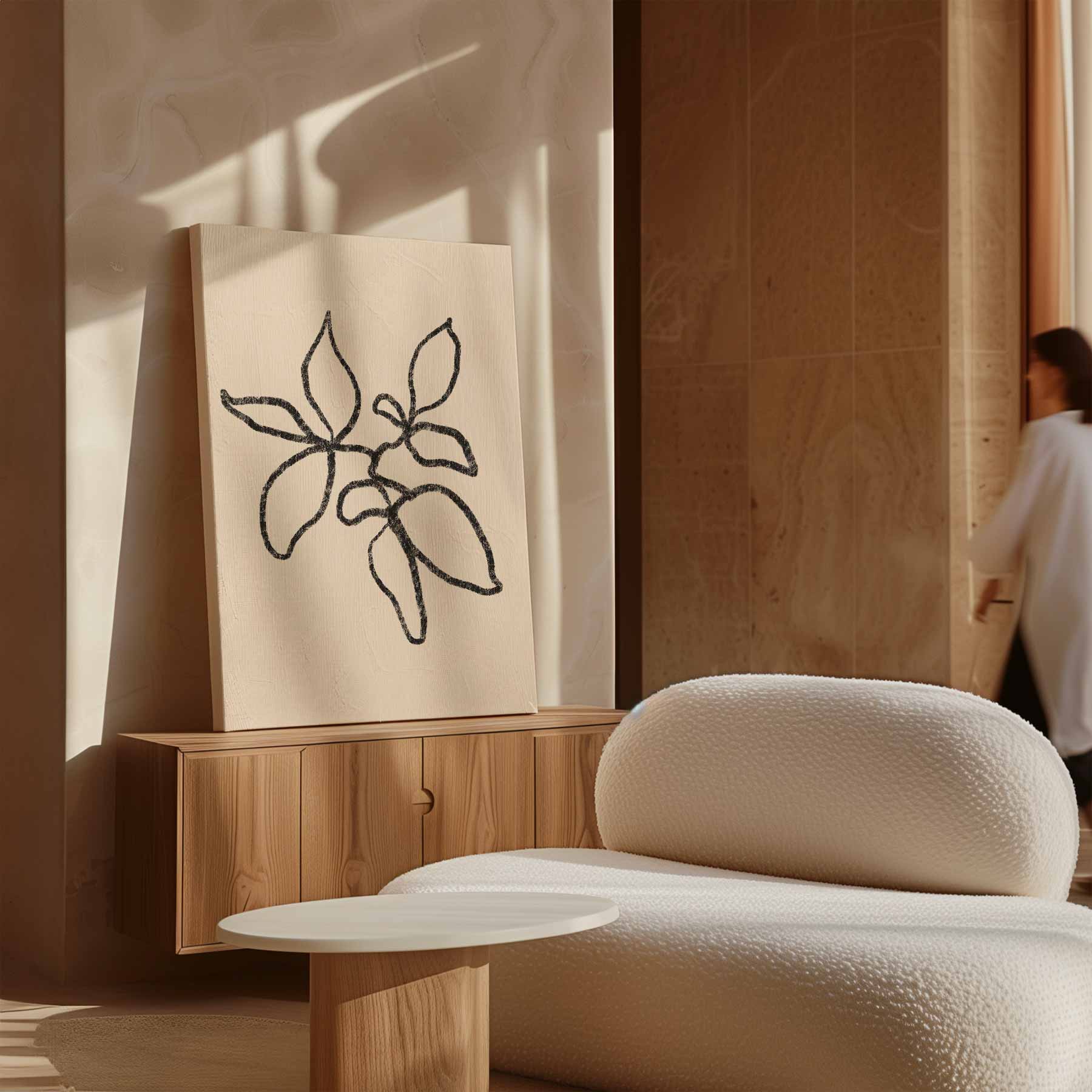 Minimalistische Bladeren Schets Kunstwerk-canvas-dibond-plexiglas-wanddecoratie-WallArtistic