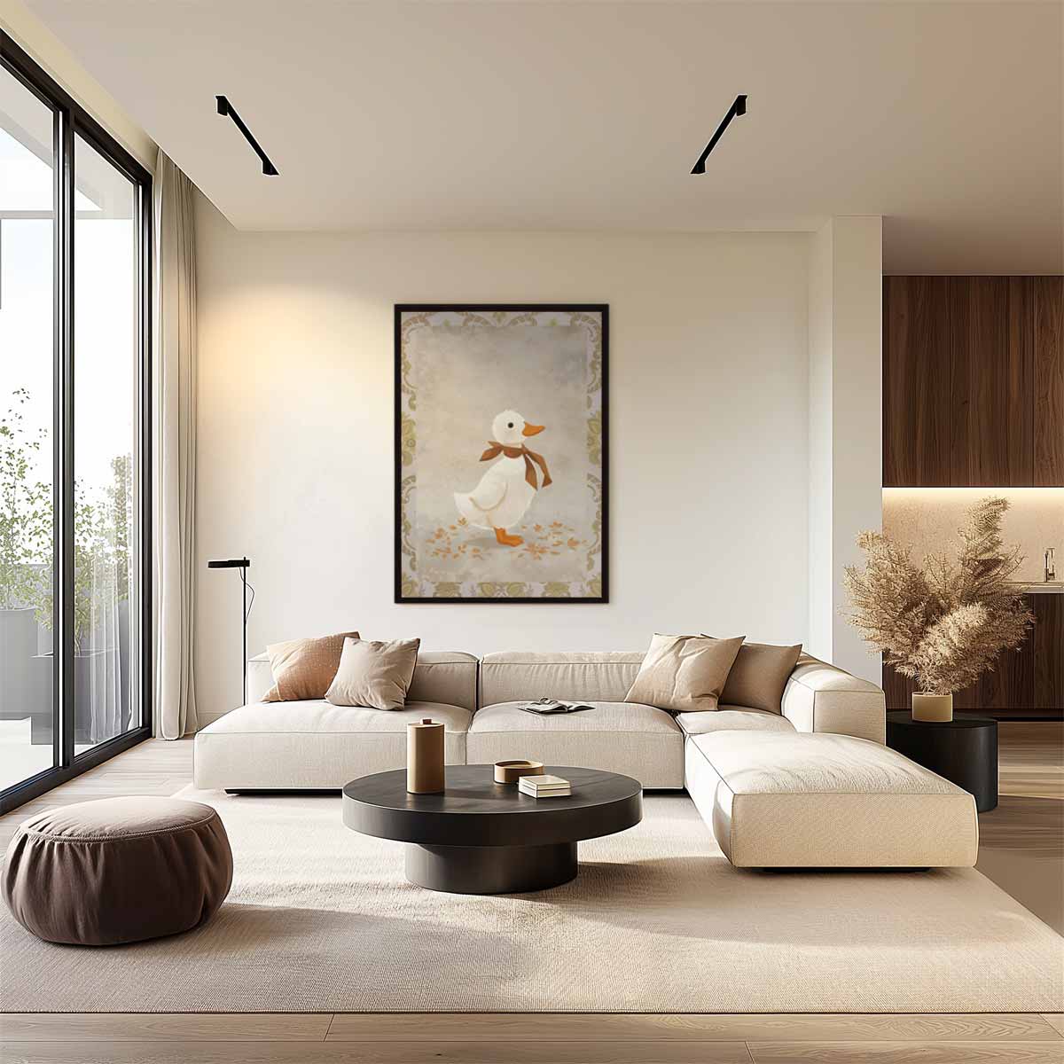 Schattig Eendje met Sjaaltje Kunstwerk-canvas-dibond-plexiglas-wanddecoratie-WallArtistic