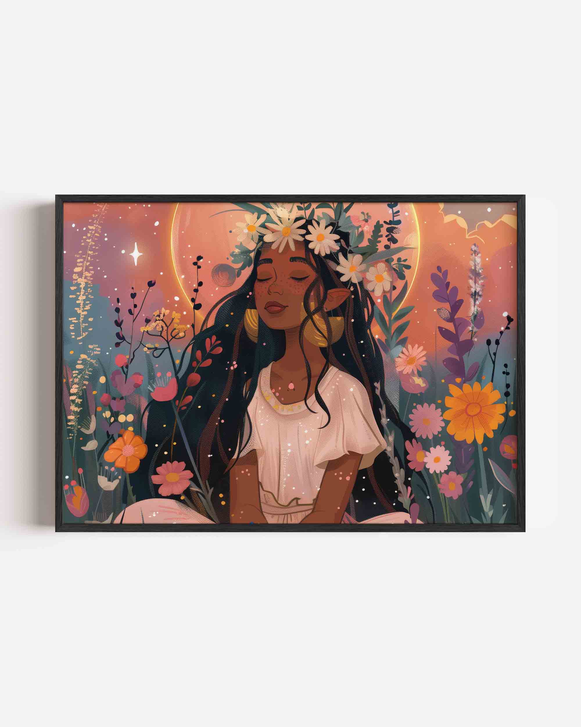 Vrouw met bloemenkrans Poster