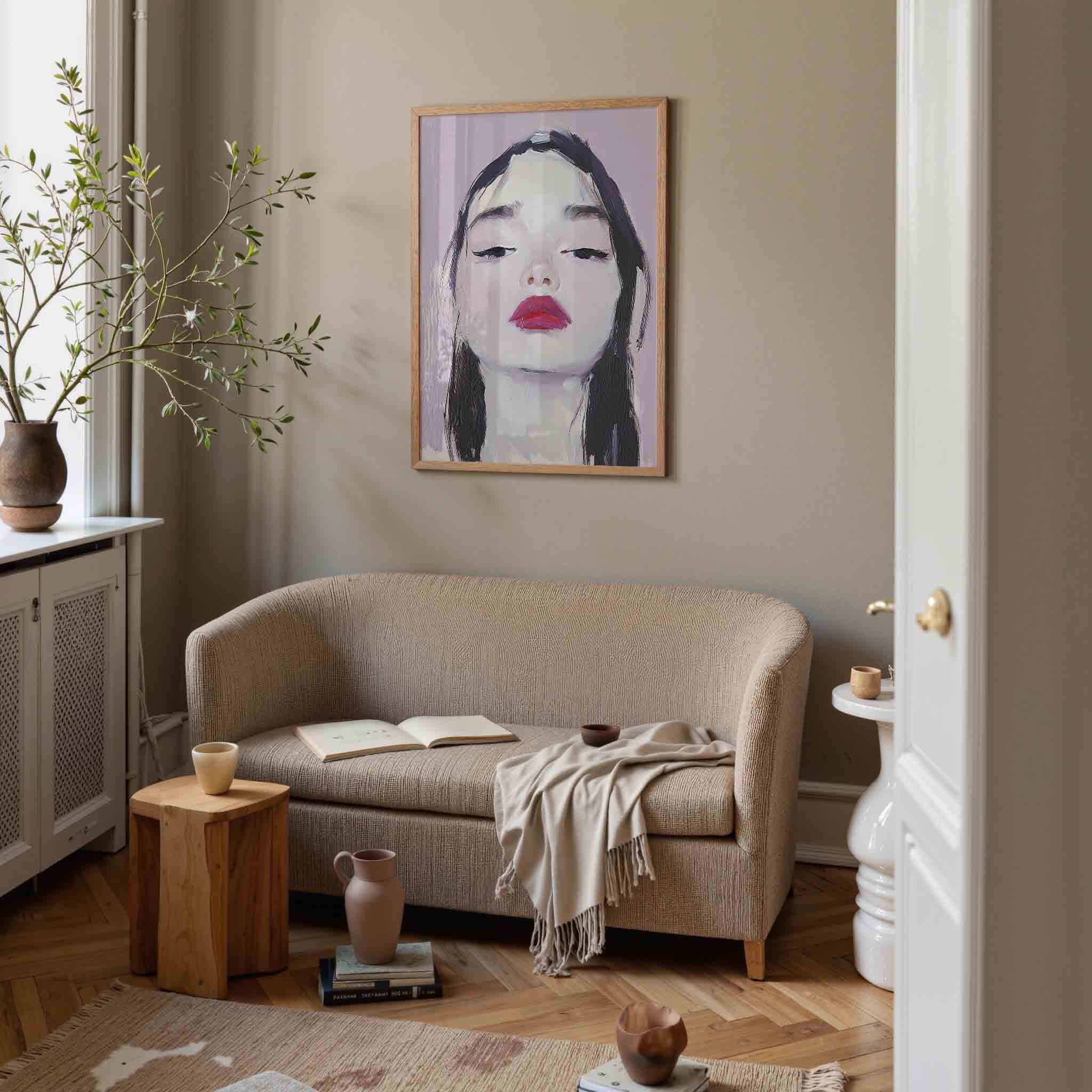 Portret met rode lippen Poster