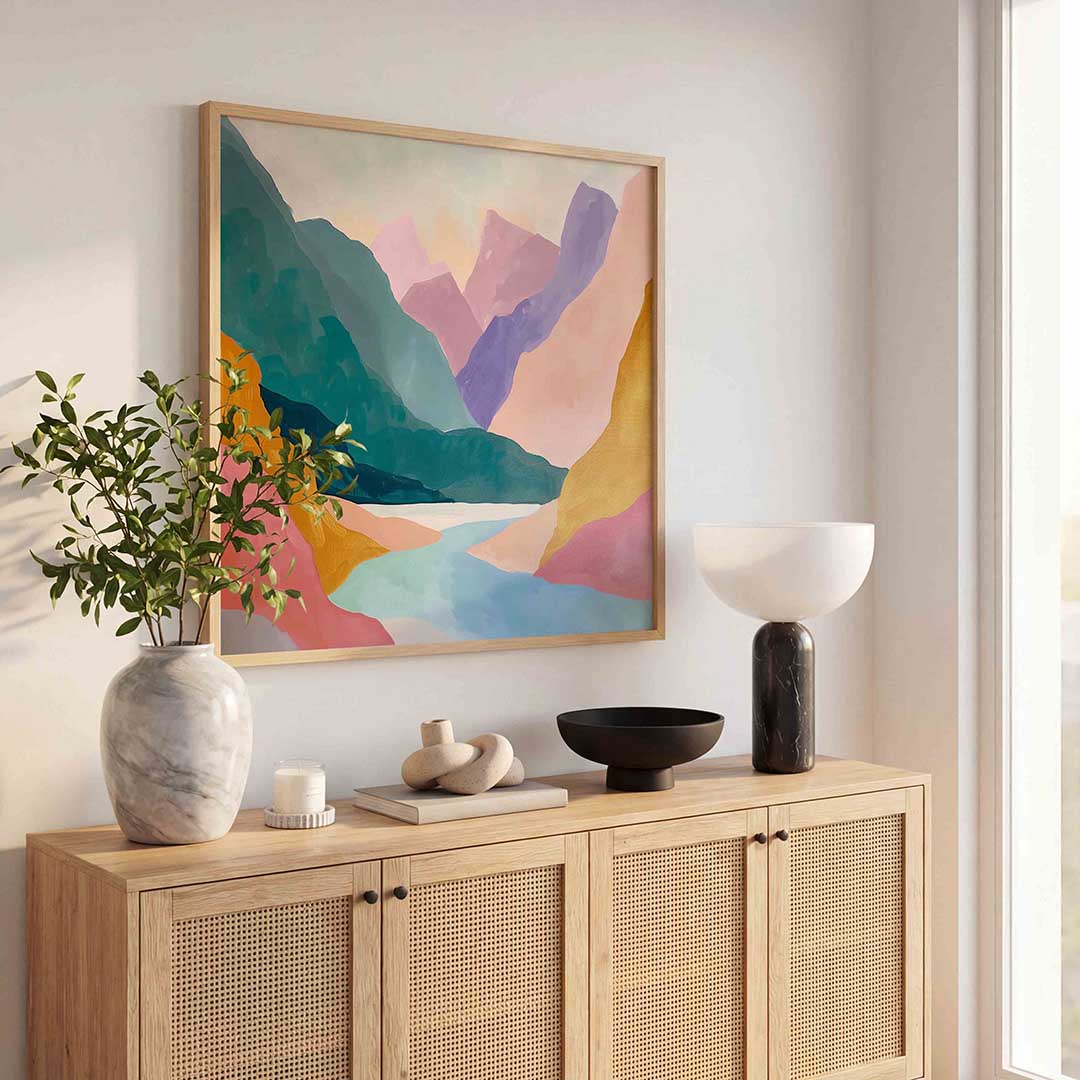 Berglandschap in pastel Poster