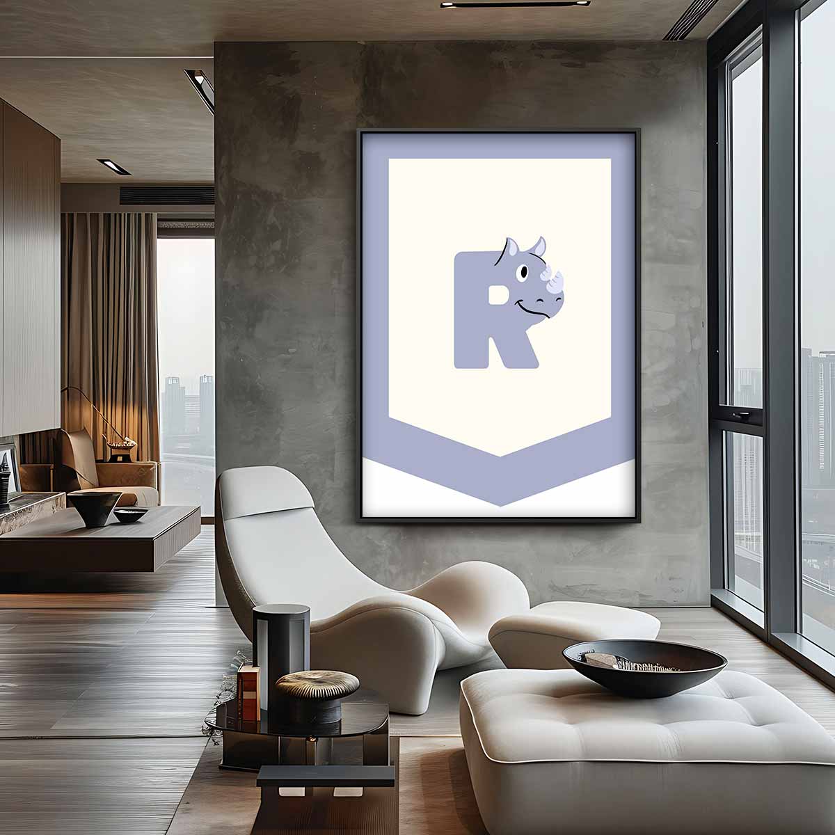Speelse Neushoorn Logo Kunstwerk-canvas-dibond-plexiglas-wanddecoratie-WallArtistic