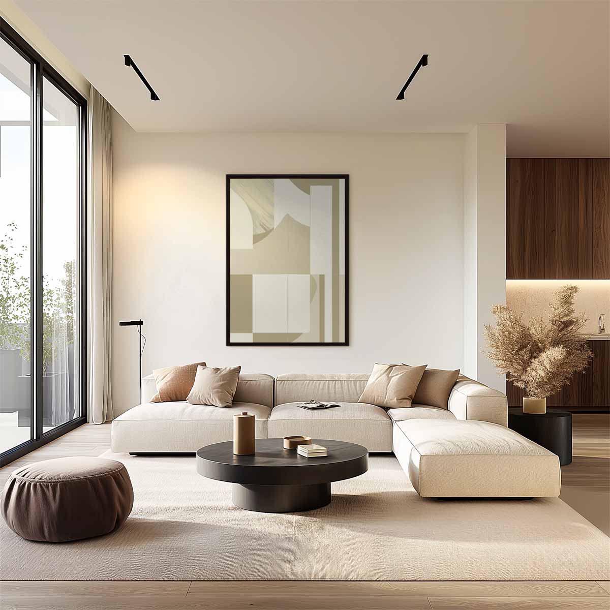 Abstracte Harmonie in Beige Kunstwerk-canvas-dibond-plexiglas-wanddecoratie-WallArtistic