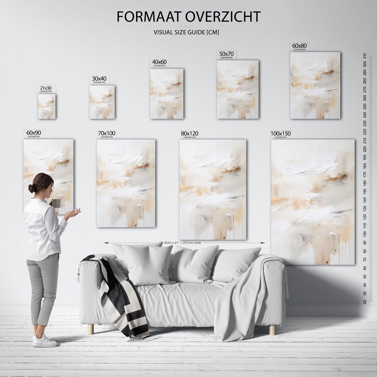 Beige en wit abstracte Poster
