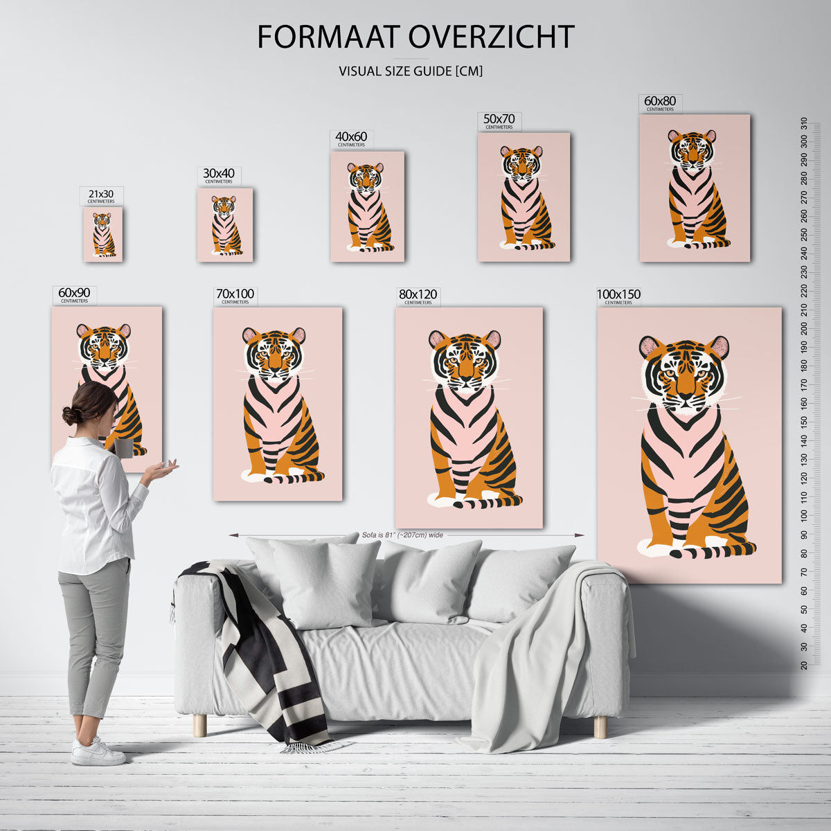 Tijger op roze achtergrond Poster