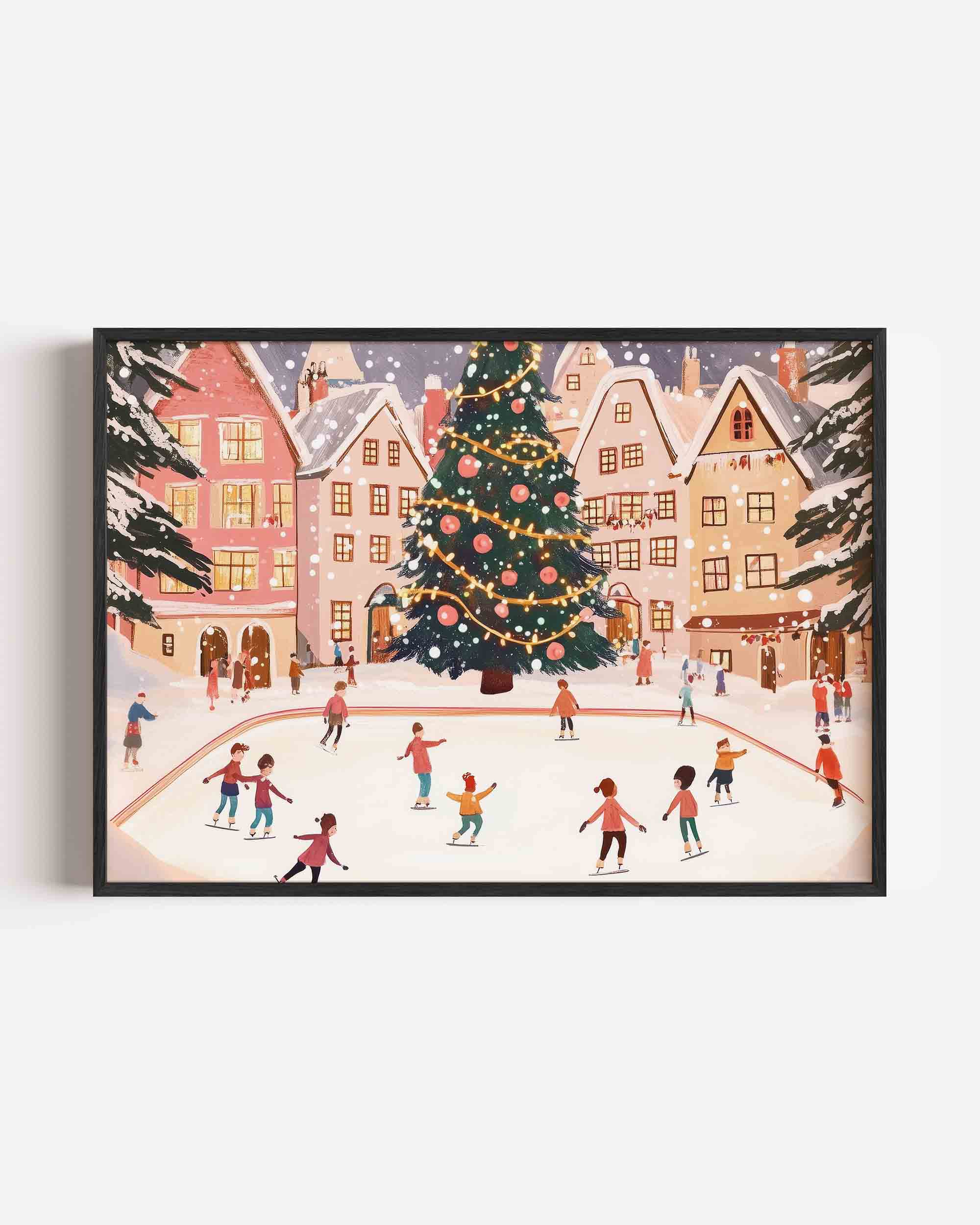 Schaatsende kinderen en kerstboom Poster