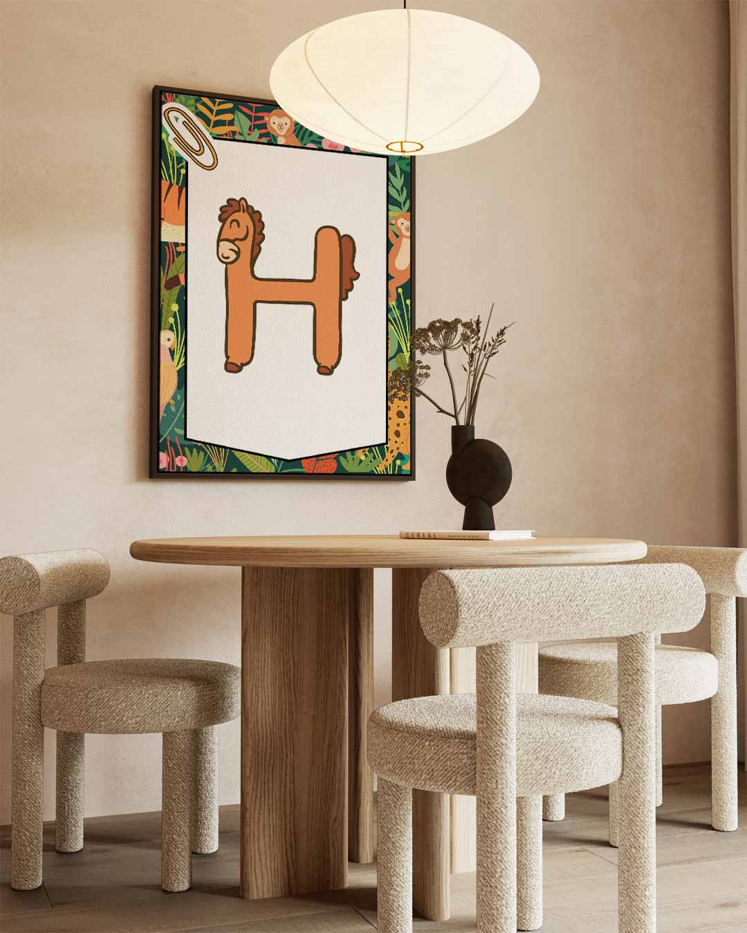Speelse Paardenletter H Kunstwerk-canvas-dibond-plexiglas-wanddecoratie-WallArtistic