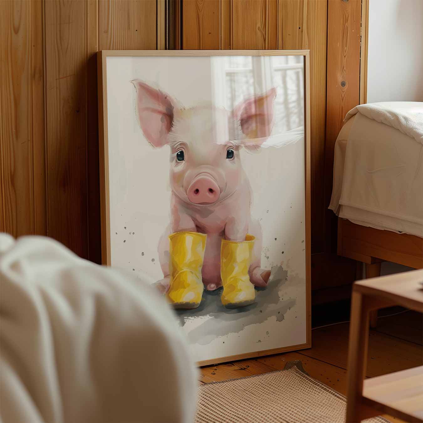 Schattig Varkentje in Gele Regenlaarsjes Poster-WallArtistic