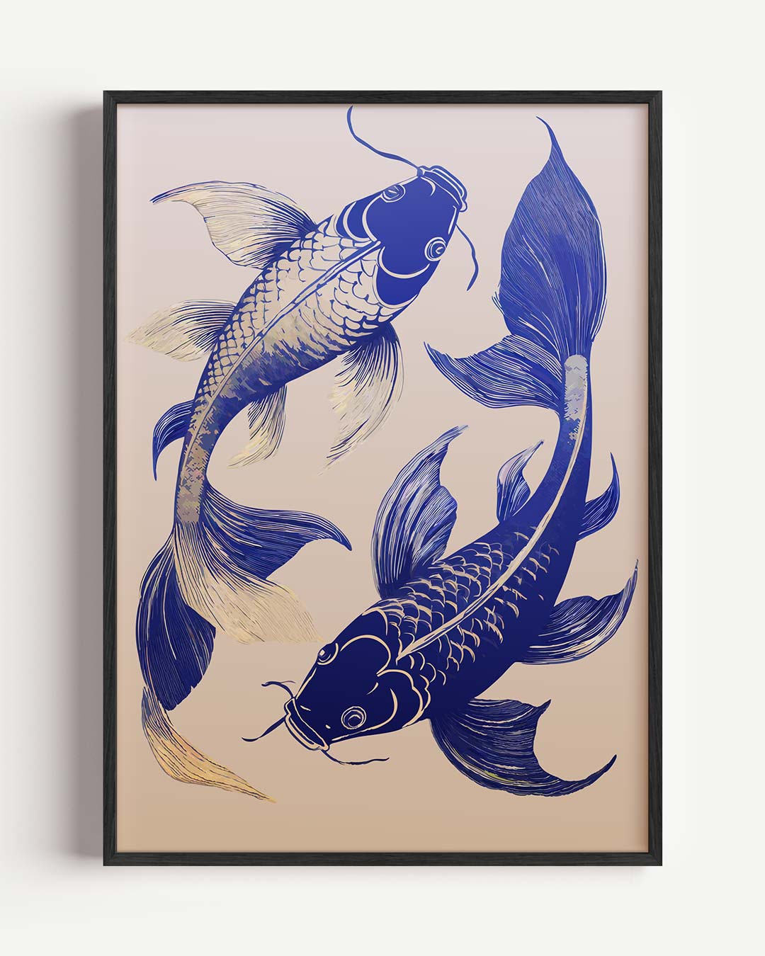 Elegante Blauwe Koi Kunstposter-WallArtistic