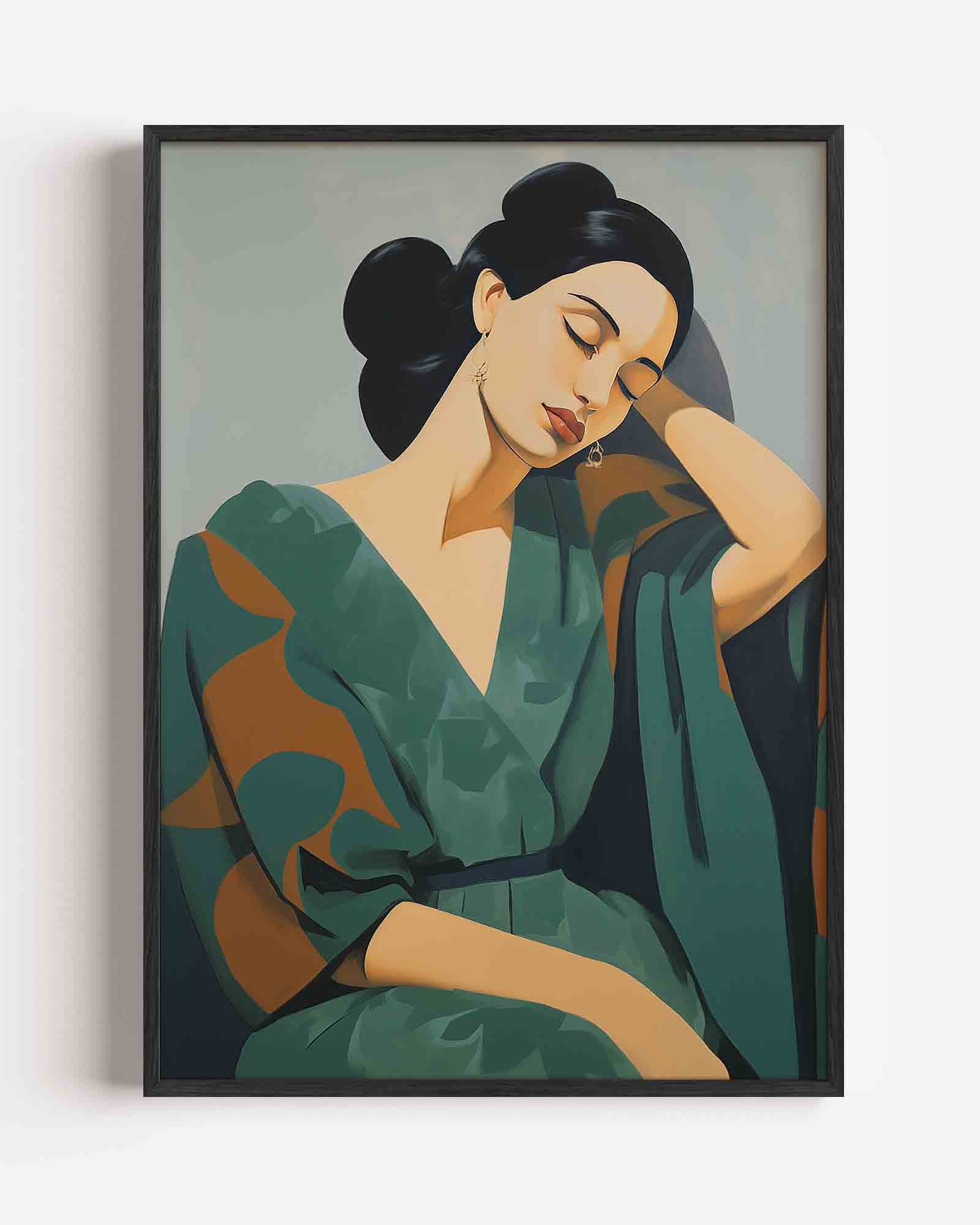Vrouw in groene jurk Poster