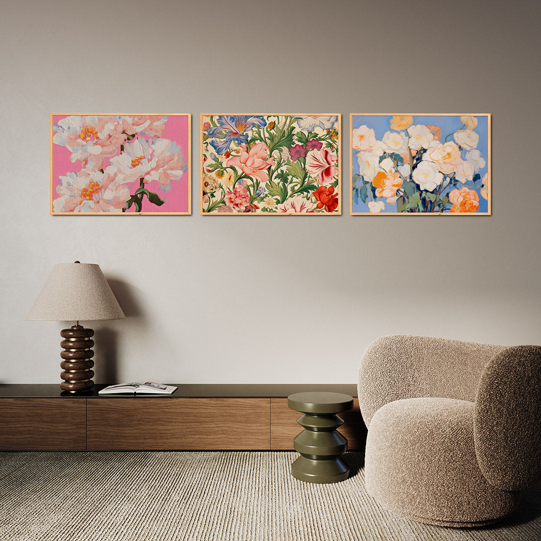 Bloemrijke kleurvlakken Posterset