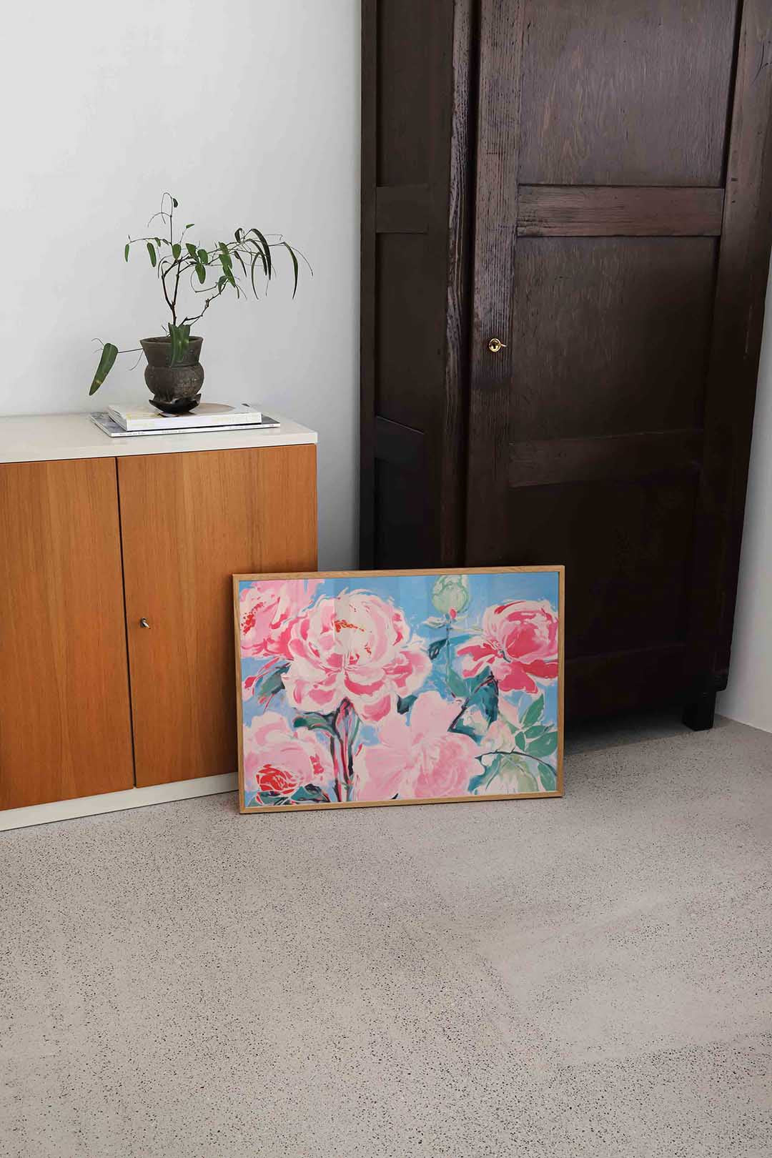 Bloemen in roze en blauw Poster