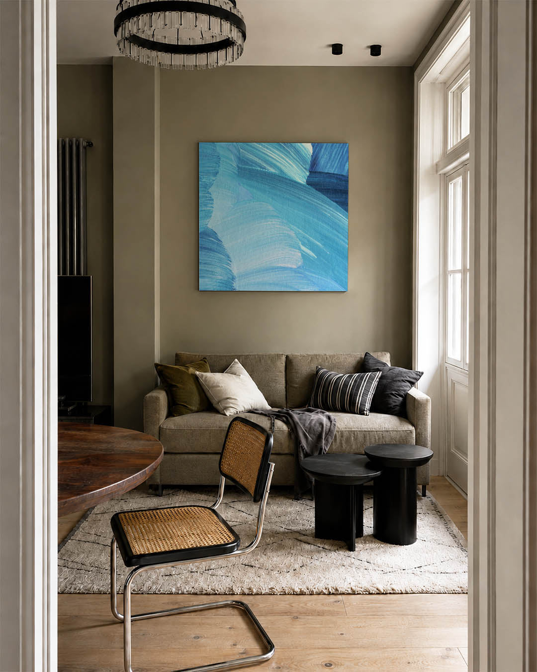 Dynamische blauwe strokes Kunstwerk