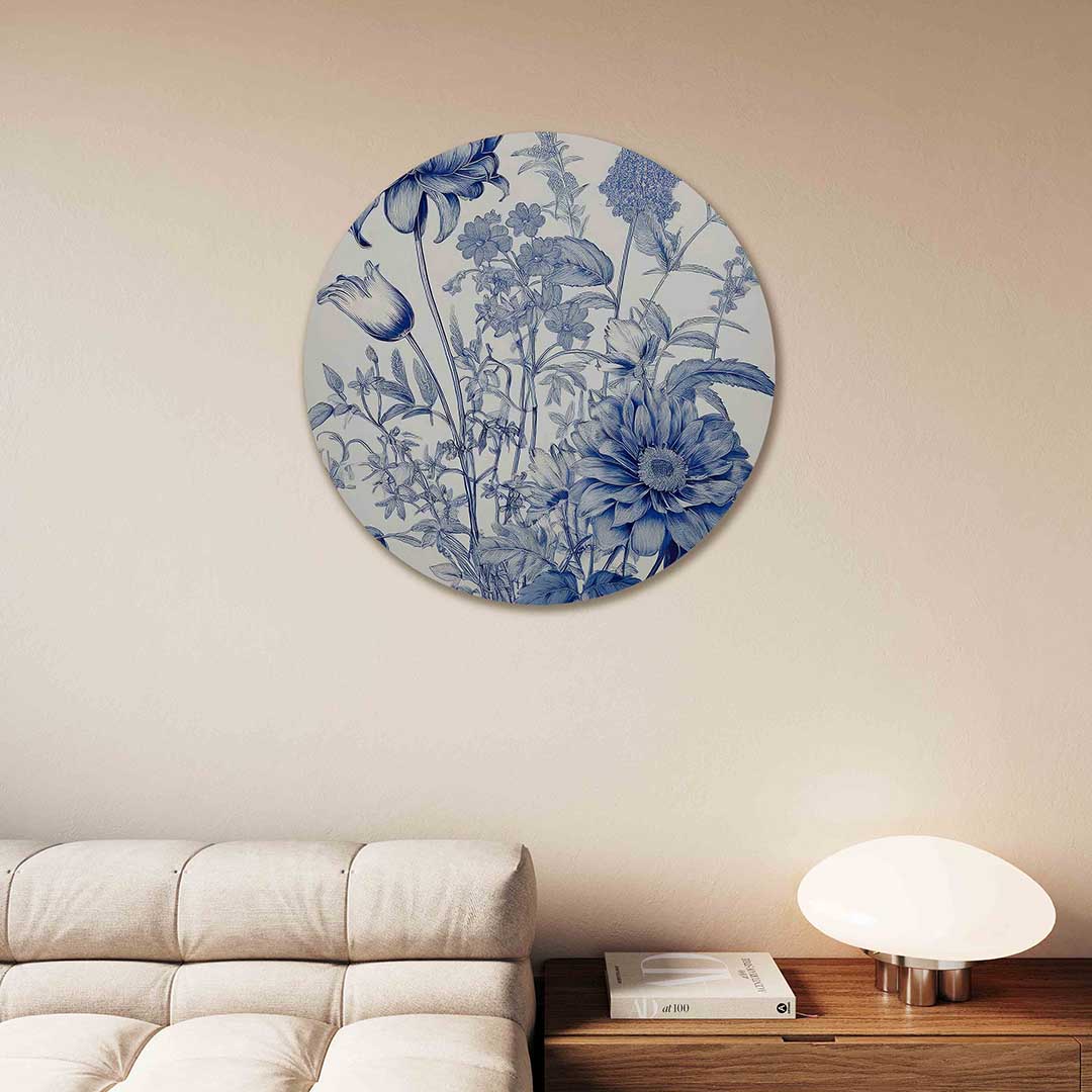 Blauwe bloemen Muurcirkel