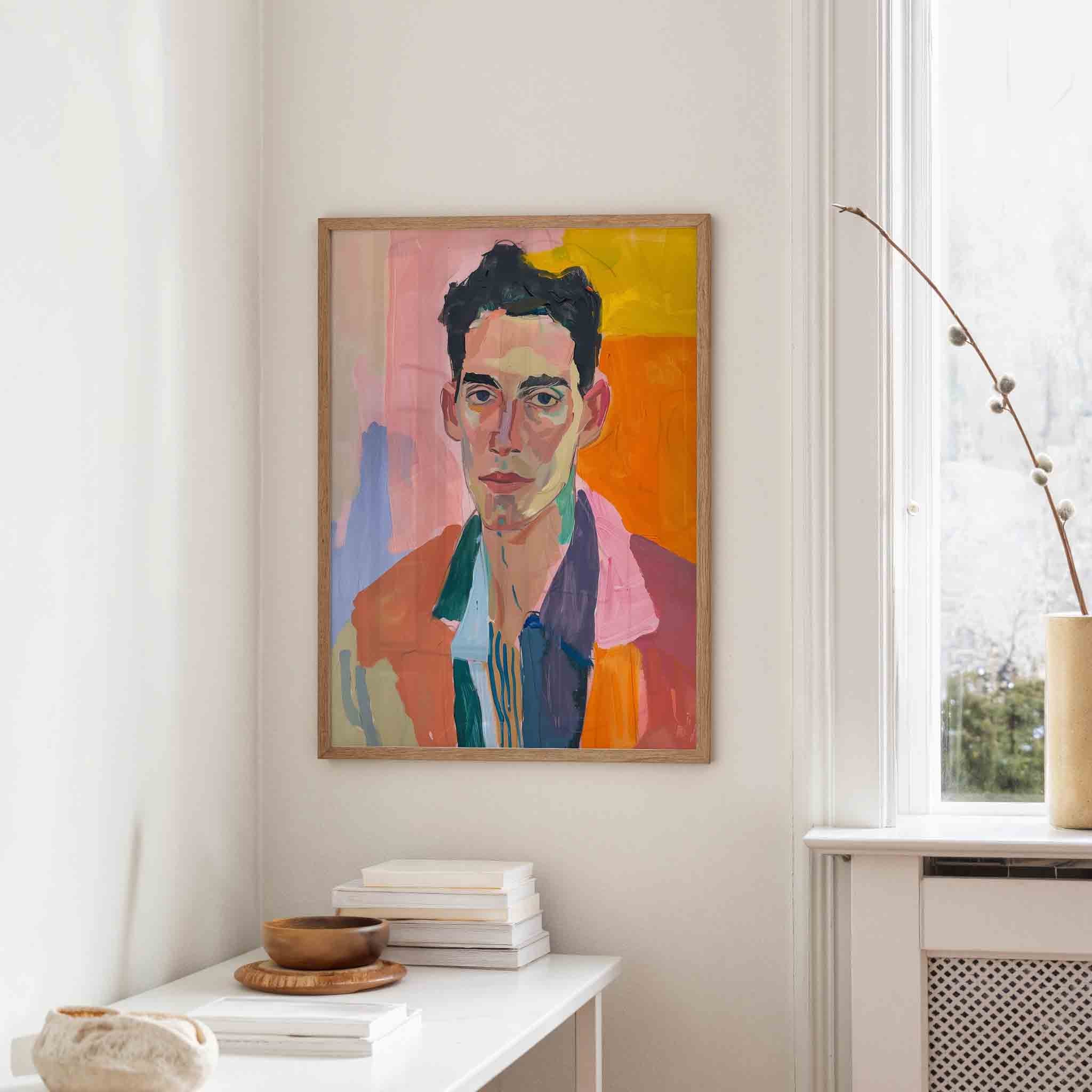 Portret met kleurrijke achtergrond Poster