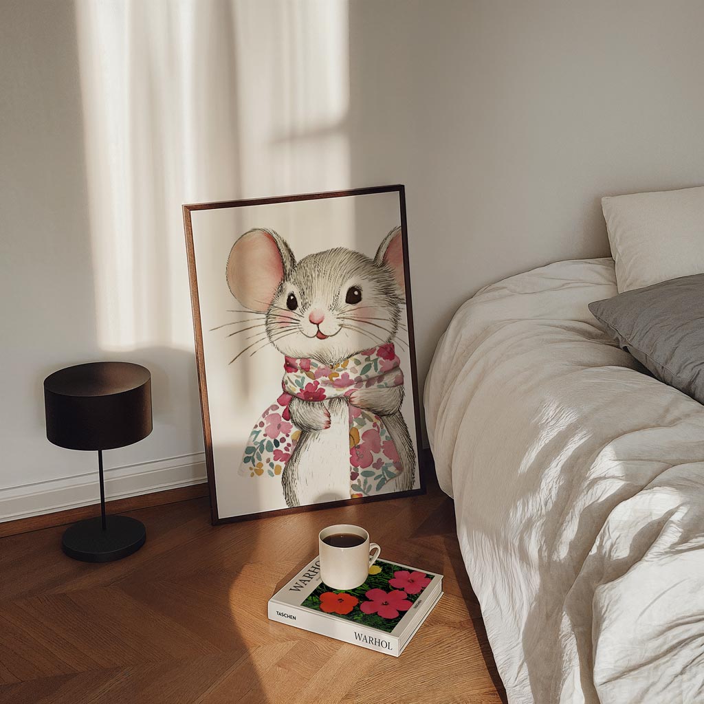 Lieve Muizenposter met Bloemensjaal Poster-WallArtistic