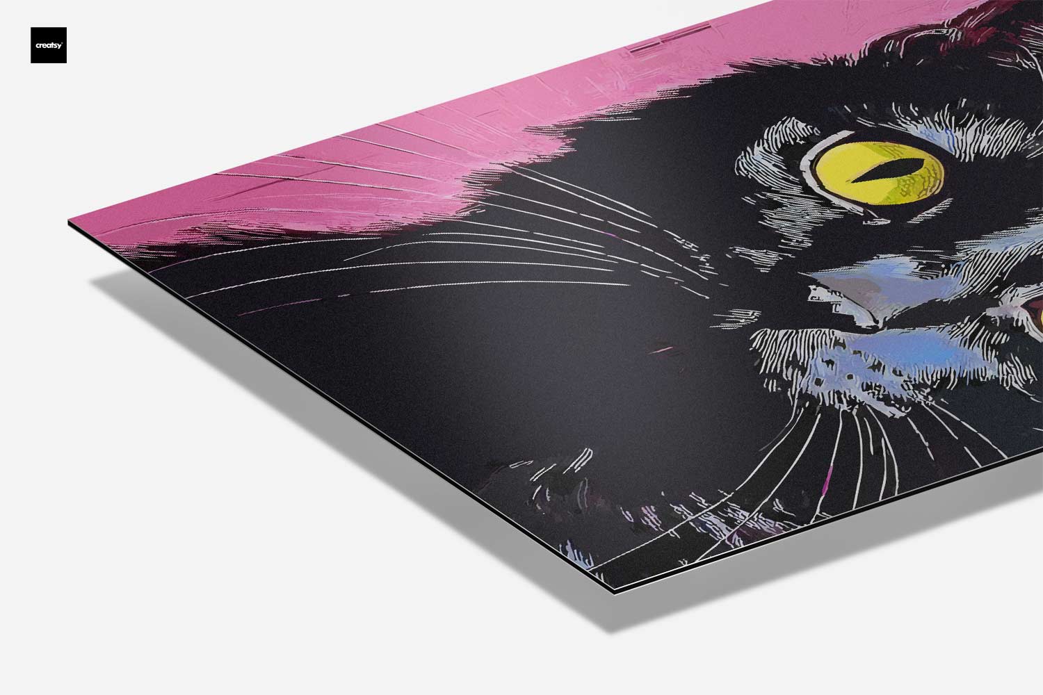 Cat with Yellow Eyes on Pink Background Artwork