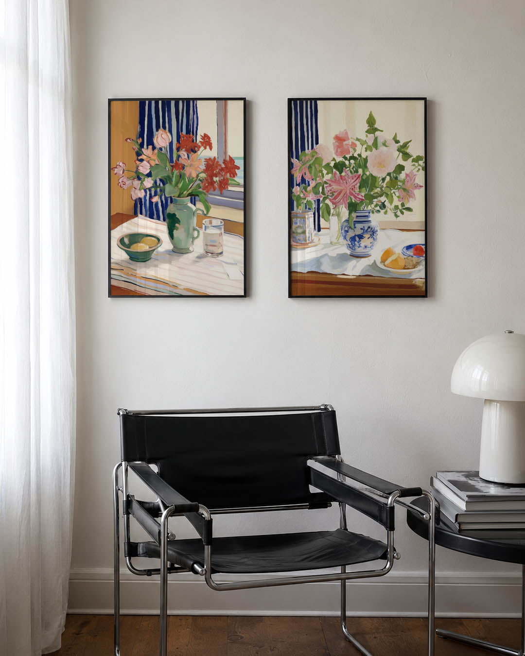 Bloemen en strepen Posterset