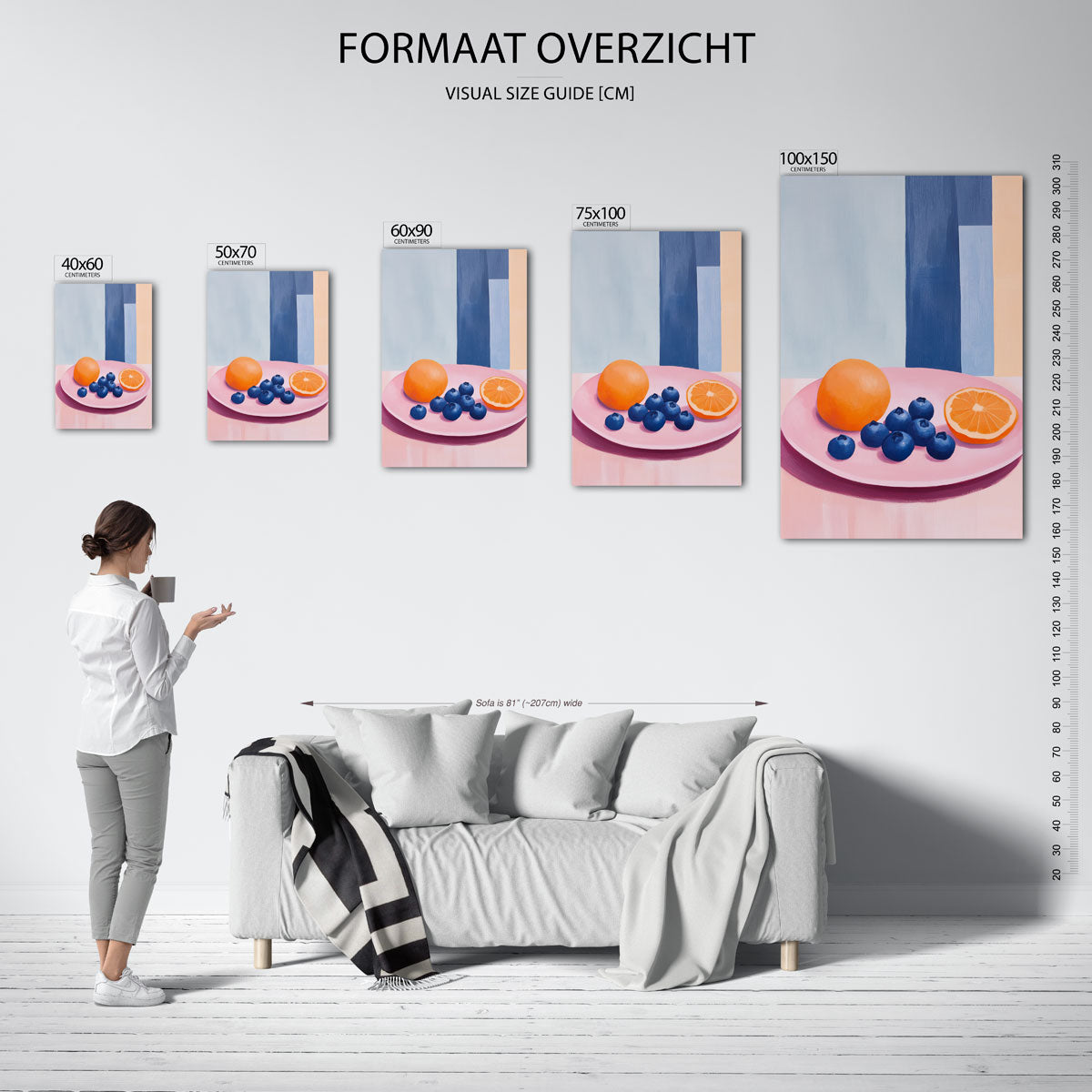Fruit op roze bord Kunstwerk