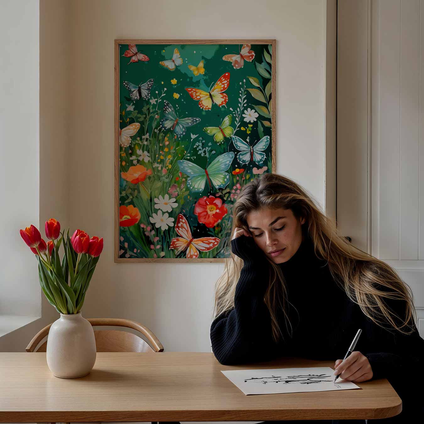 Vlinders en Bloemen Paradijs Poster-WallArtistic