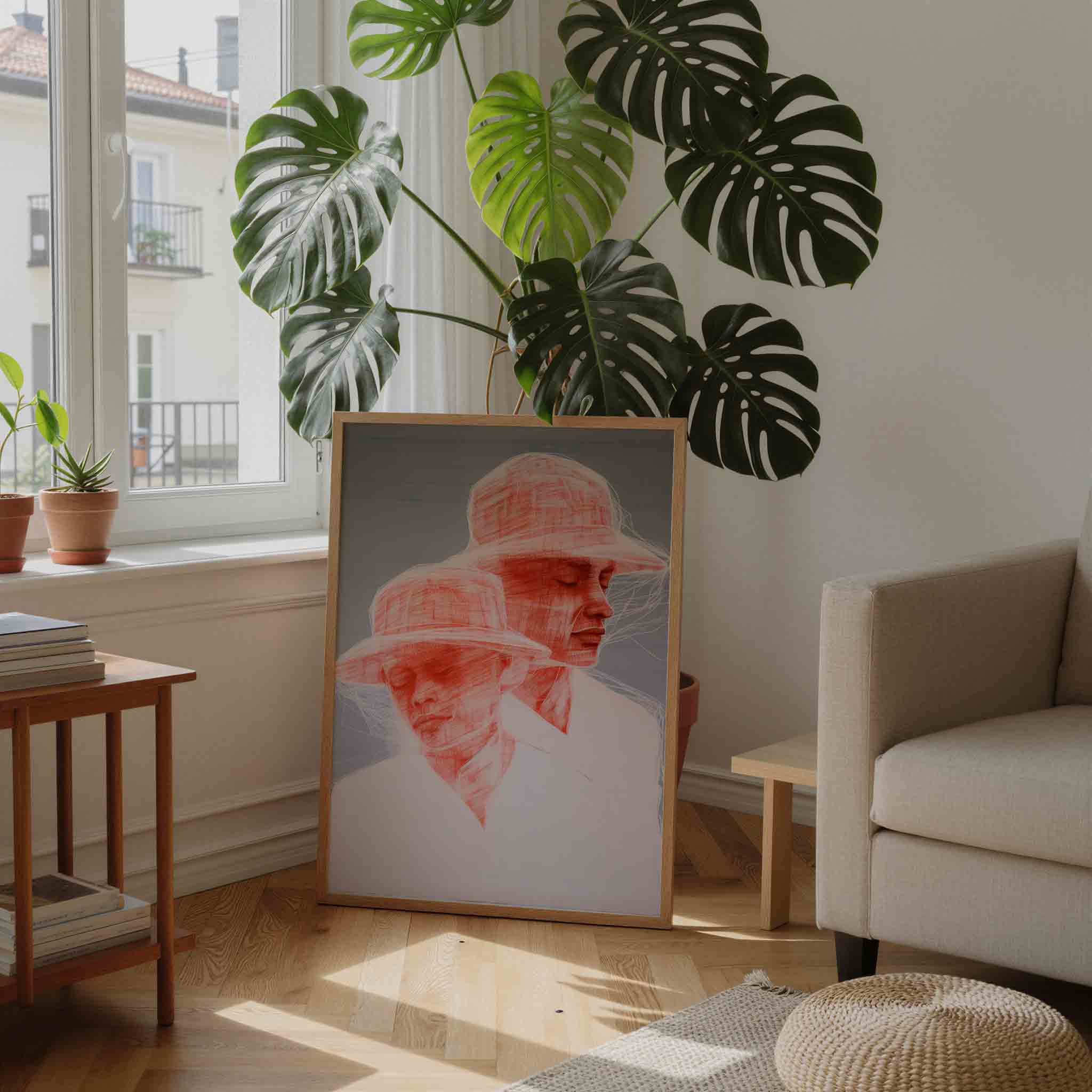 Twee figuren met hoeden Poster