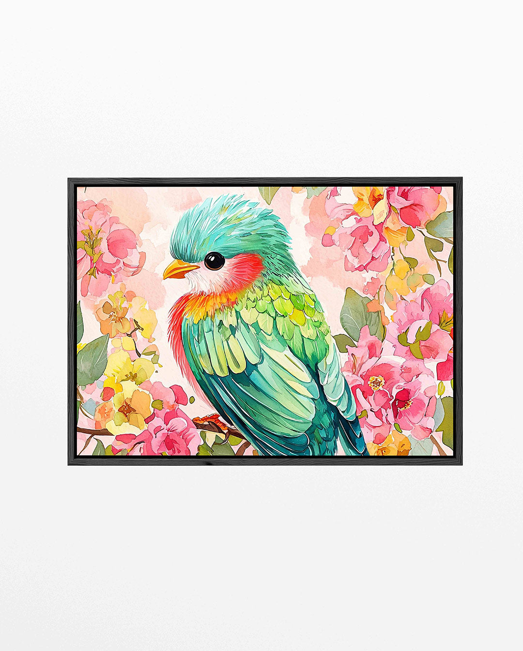 Vrolijke vogel en bloemen Kunstwerk