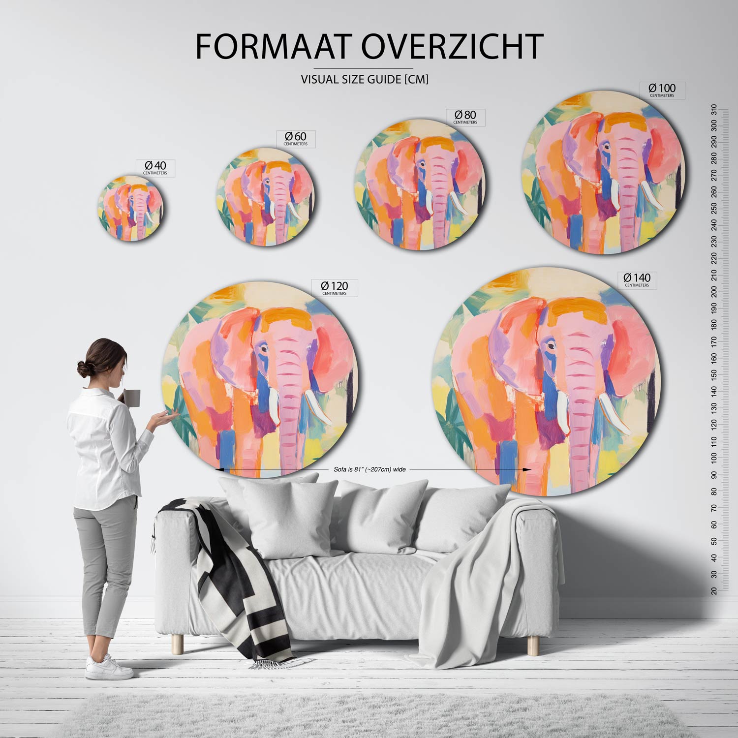 Roze olifant Muurcirkel