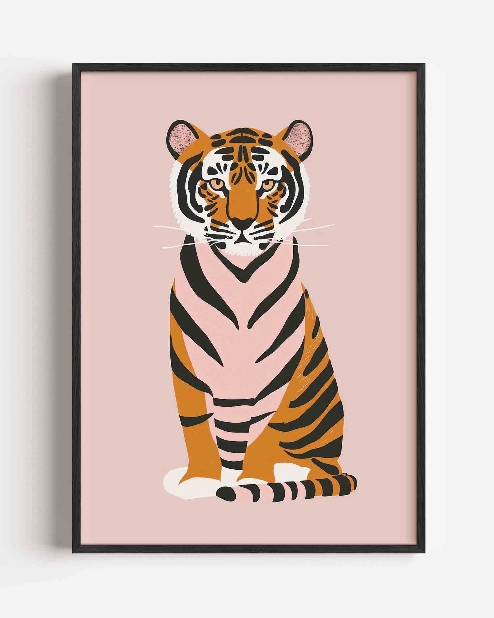 Tijger op roze achtergrond Poster