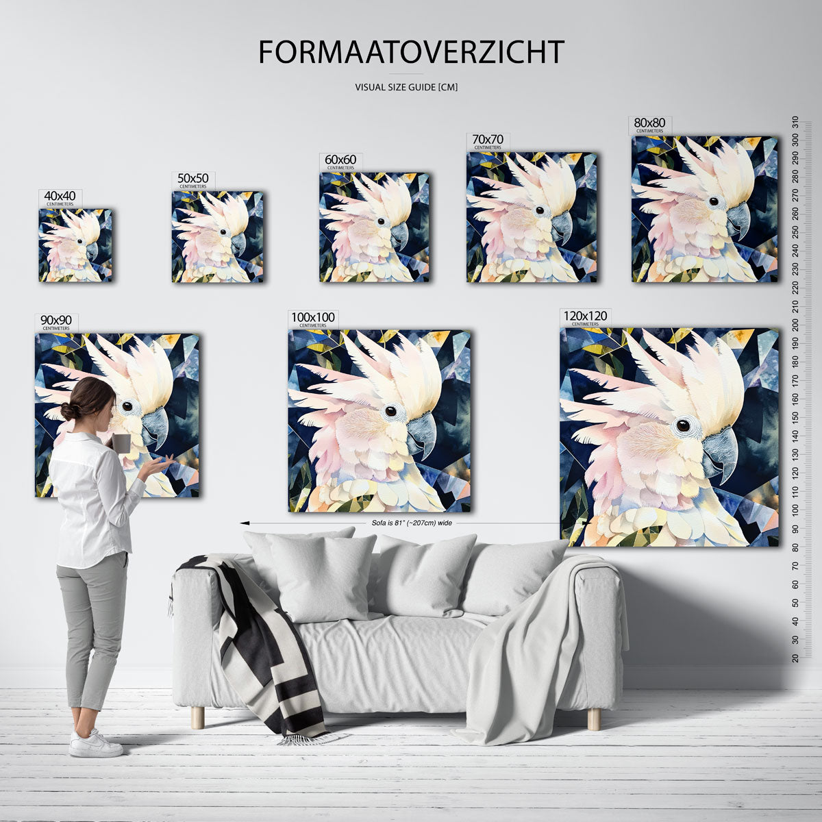 Kaketoe met geometrische achtergrond Poster