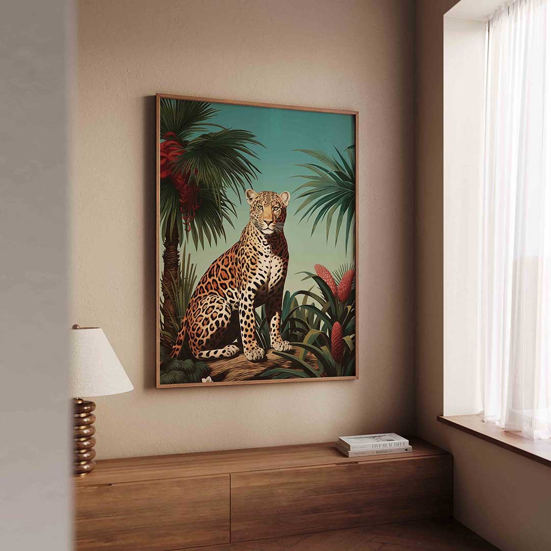 Luipaard in tropische omgeving Poster