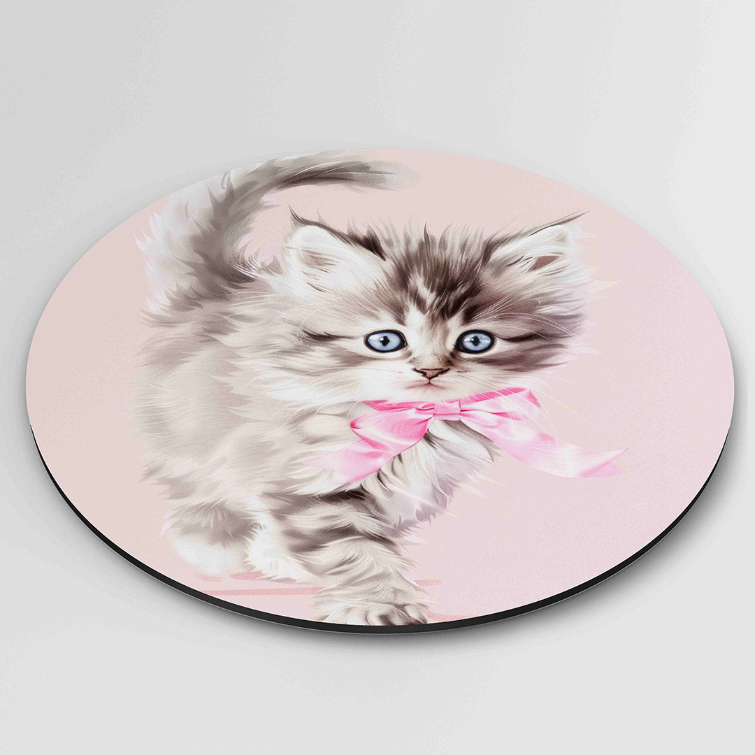 Kitten met roze strik Muurcirkel