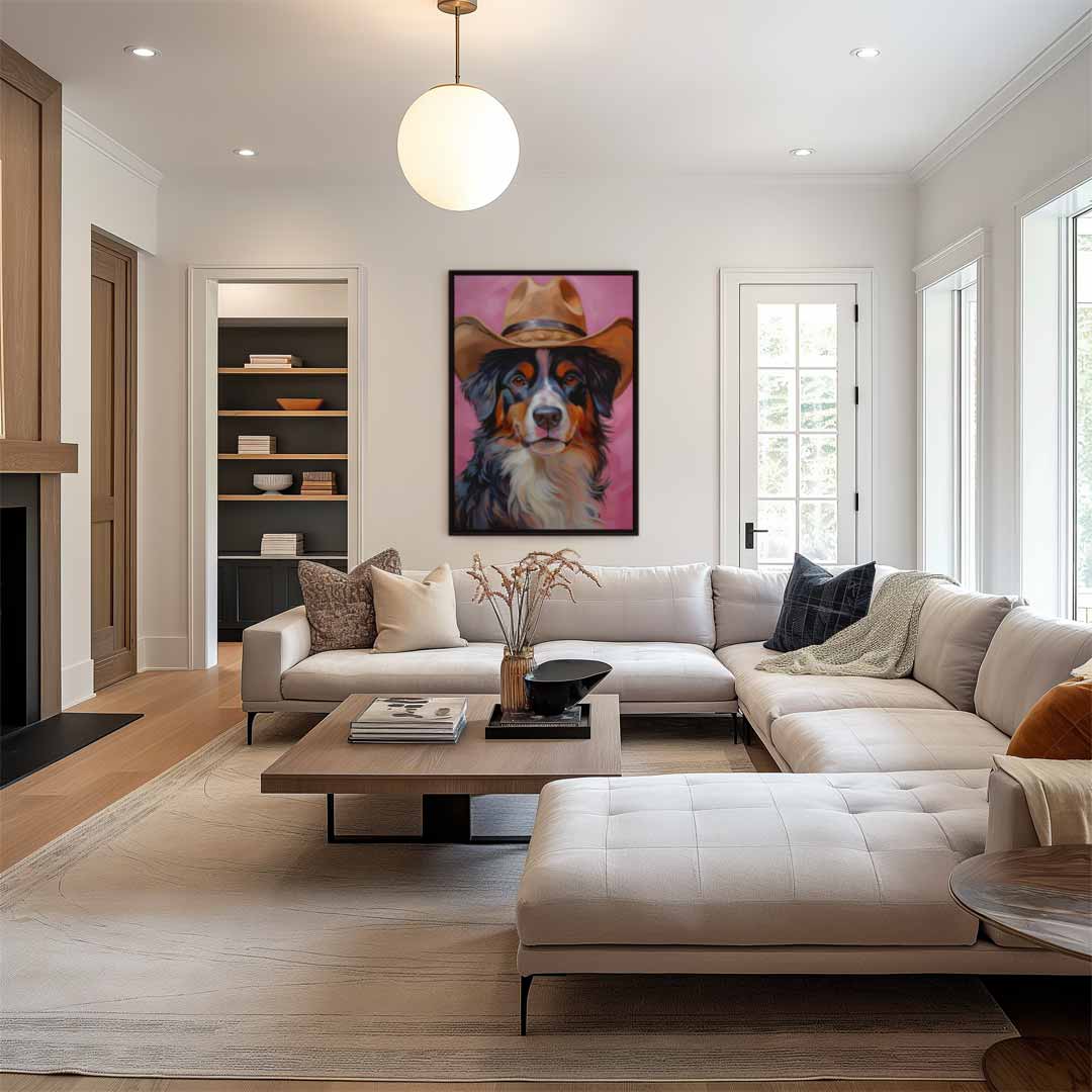 Stoere Hond met Cowboyhoed Kunstwerk-canvas-dibond-plexiglas-wanddecoratie-WallArtistic