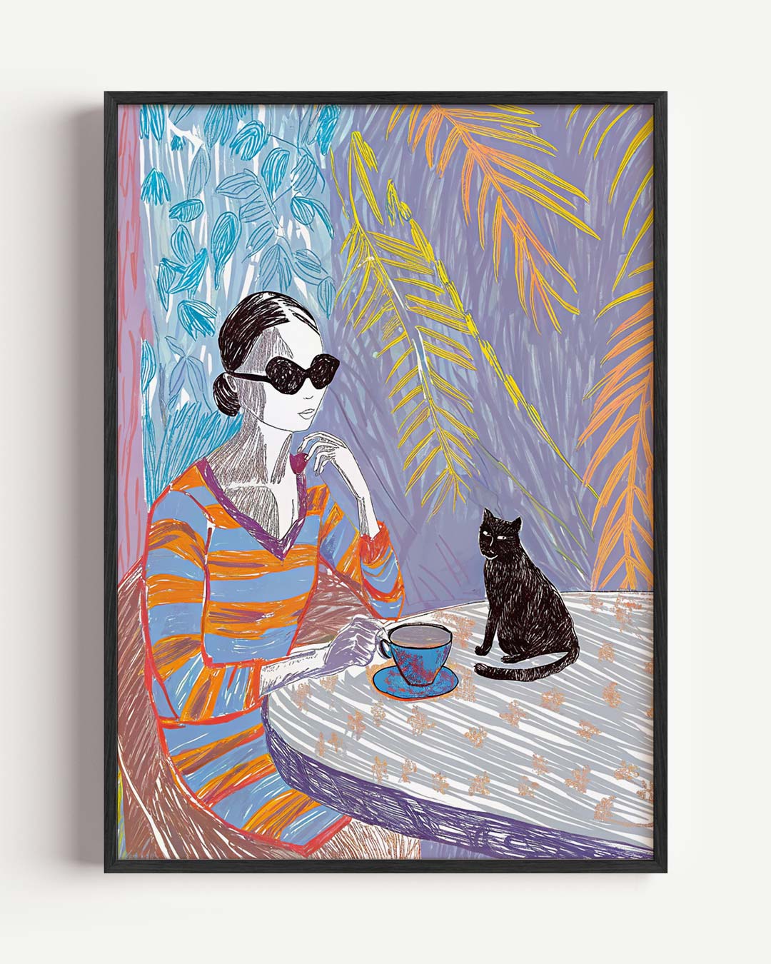 Vrouw met Kat Illustratie Poster-WallArtistic