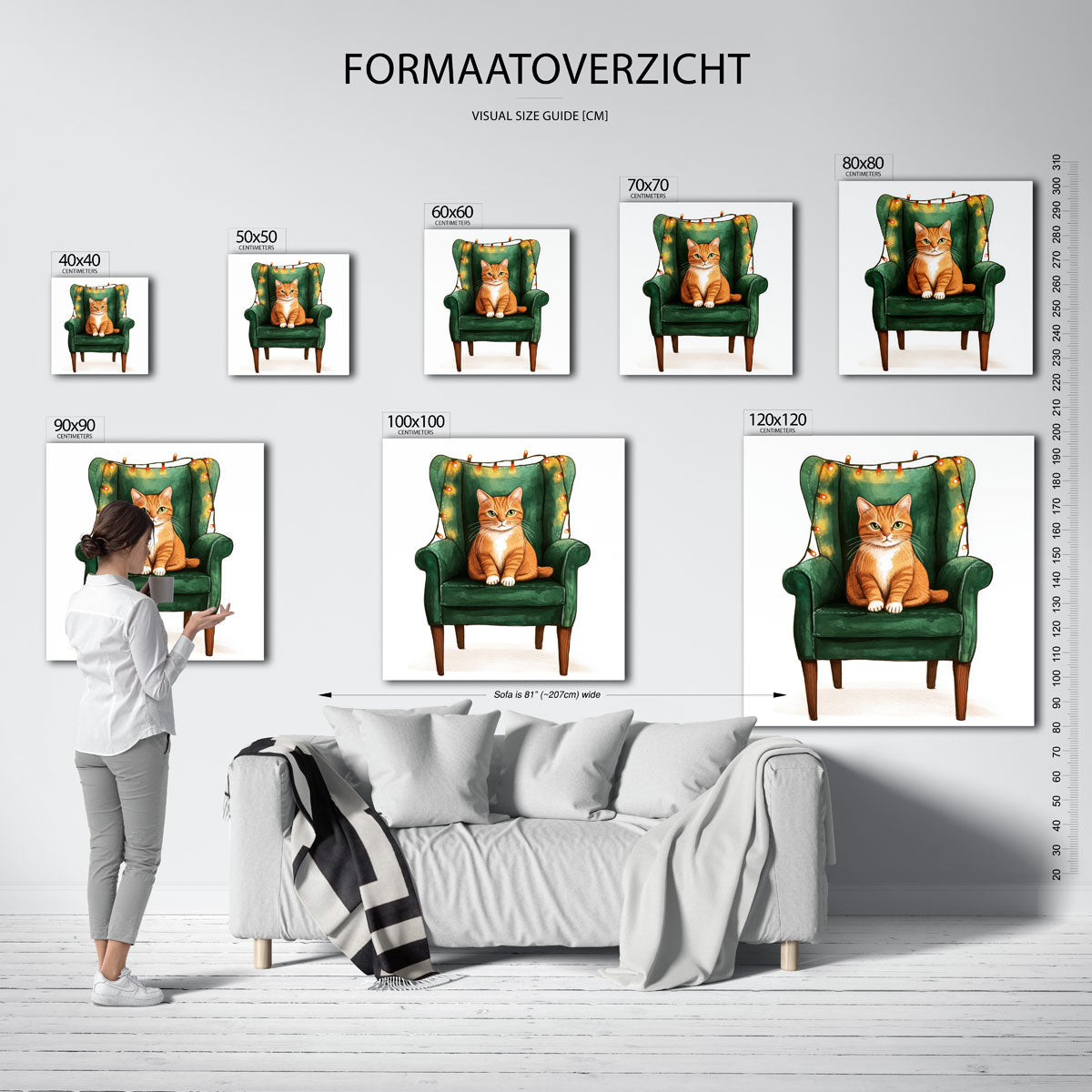 Kat op groene stoel Poster