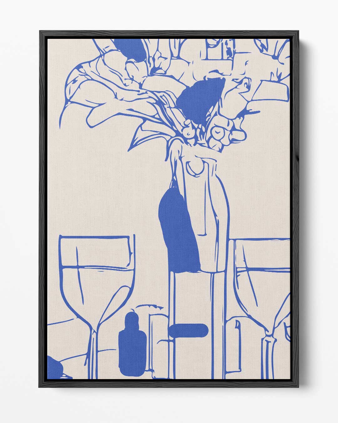 Moderne Tafelsetting in Blauwe Lijntekening Kunstwerk-canvas-dibond-plexiglas-wanddecoratie-WallArtistic