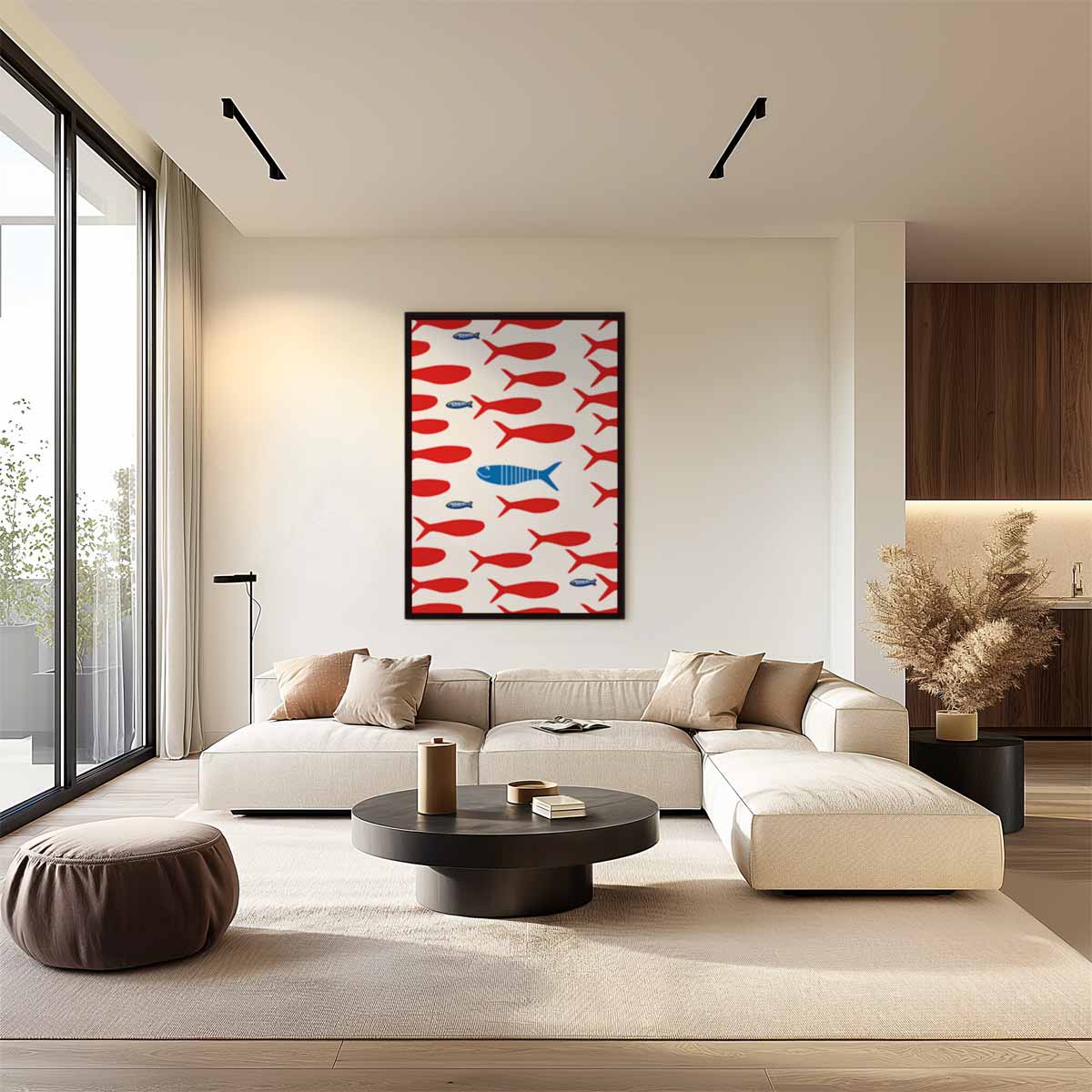 Avontuurlijke Vissenpatroon Kunstwerk-canvas-dibond-plexiglas-wanddecoratie-WallArtistic