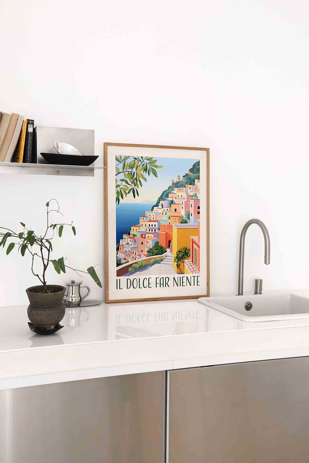 Gekleurde huizen aan zee Poster