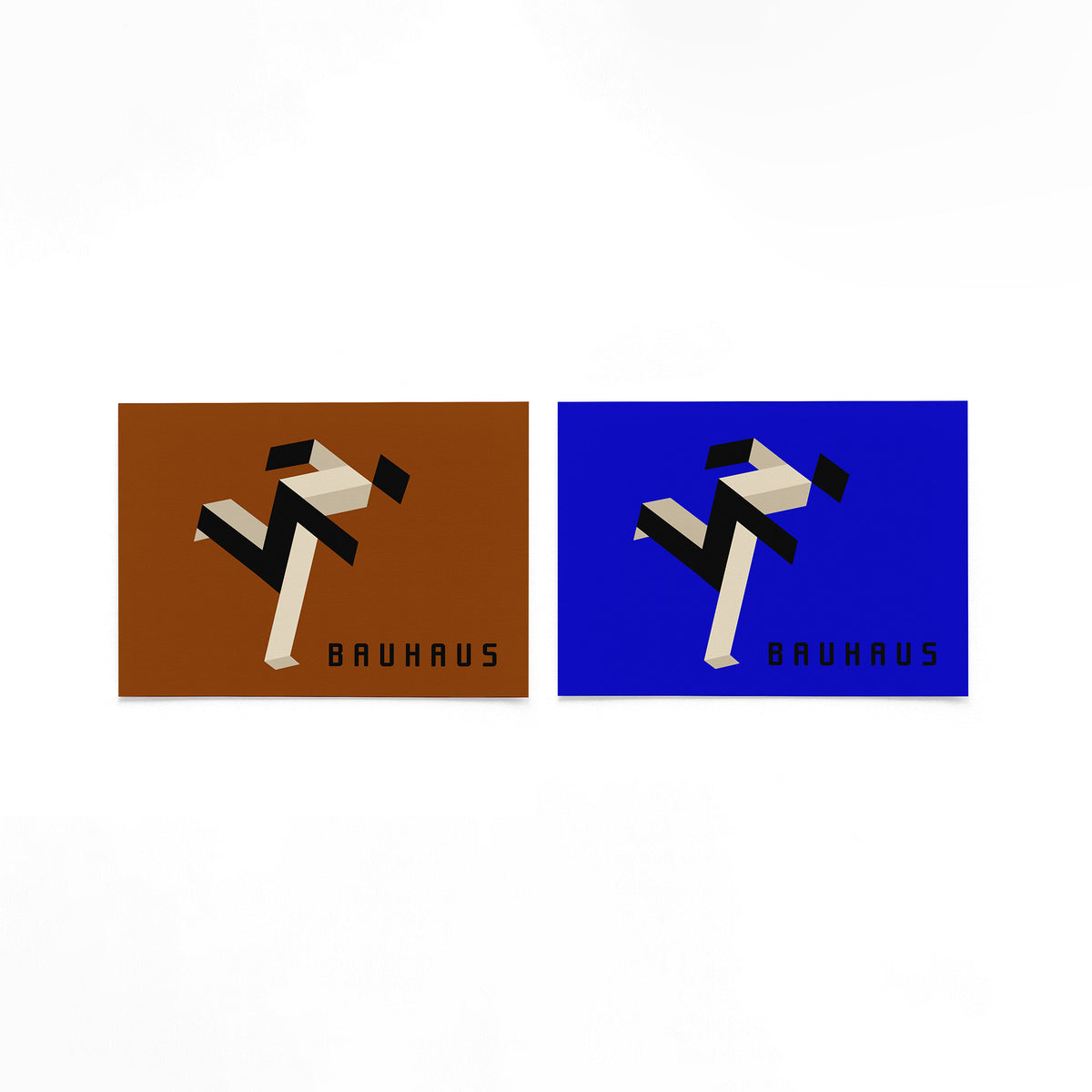 Twee landscape posters met zigzaglint in bruin en blauw als vrijstaande productfoto