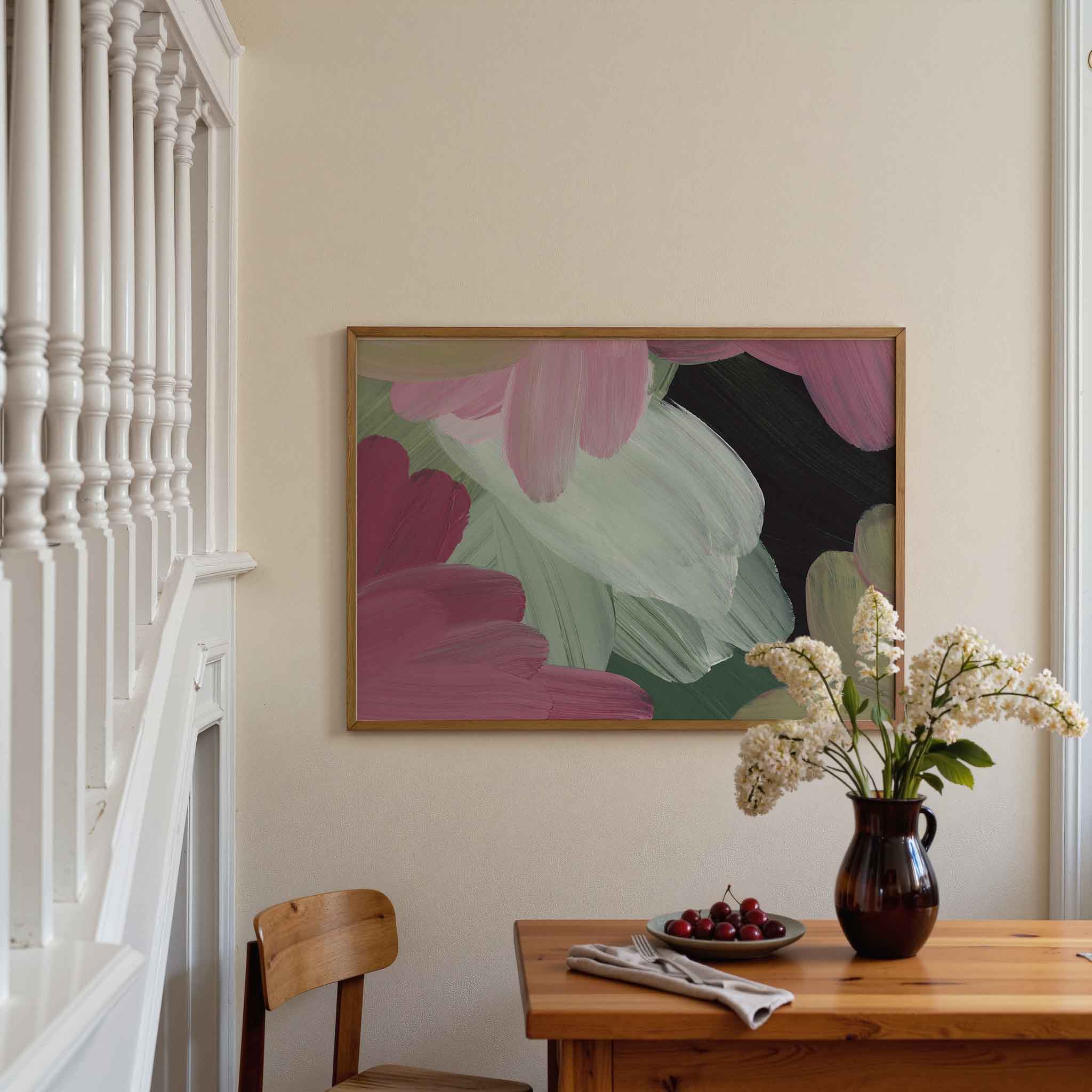 Bloemvormen in roze en groen Poster