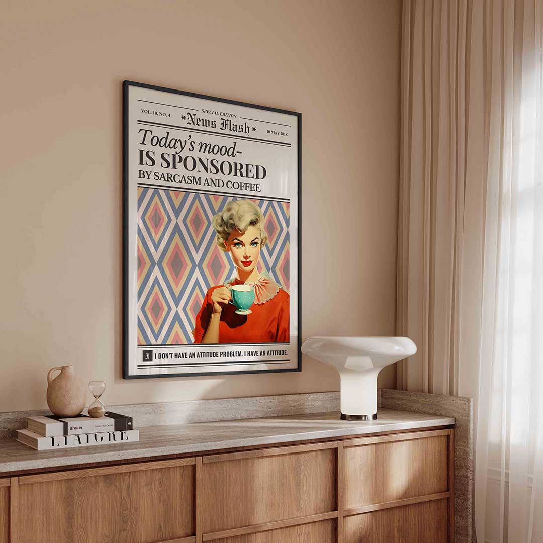 Vrouw met koffie en patroon Poster